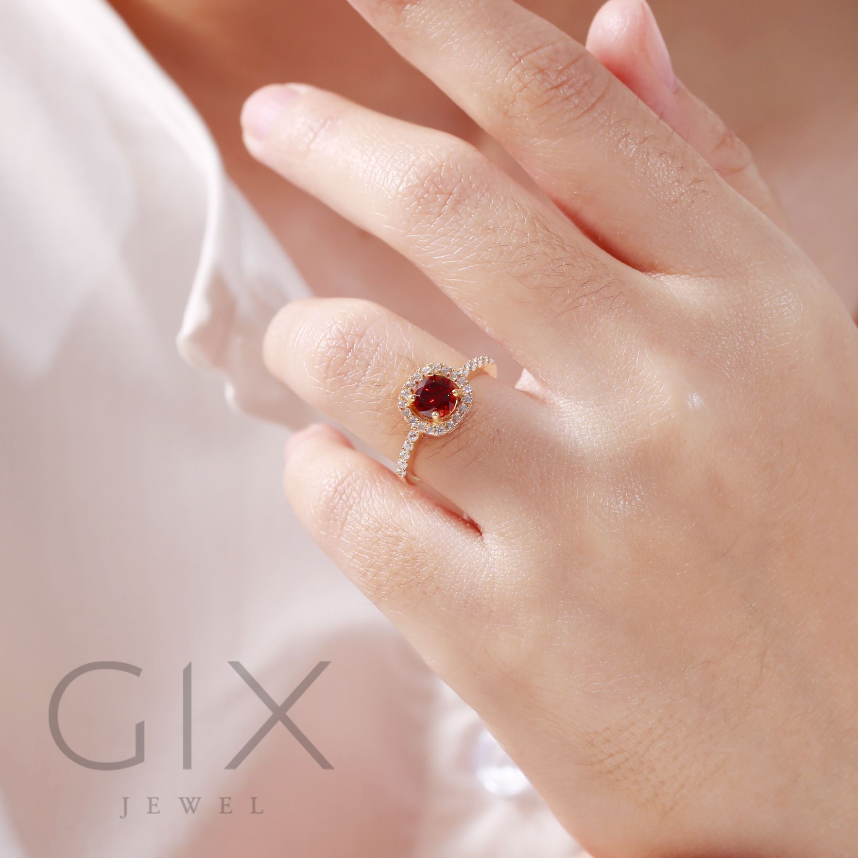  Nhẫn bạc đẹp cho nữ đính đá Cz đỏ cao cấp tphcm Gix Jewel SPGN14 