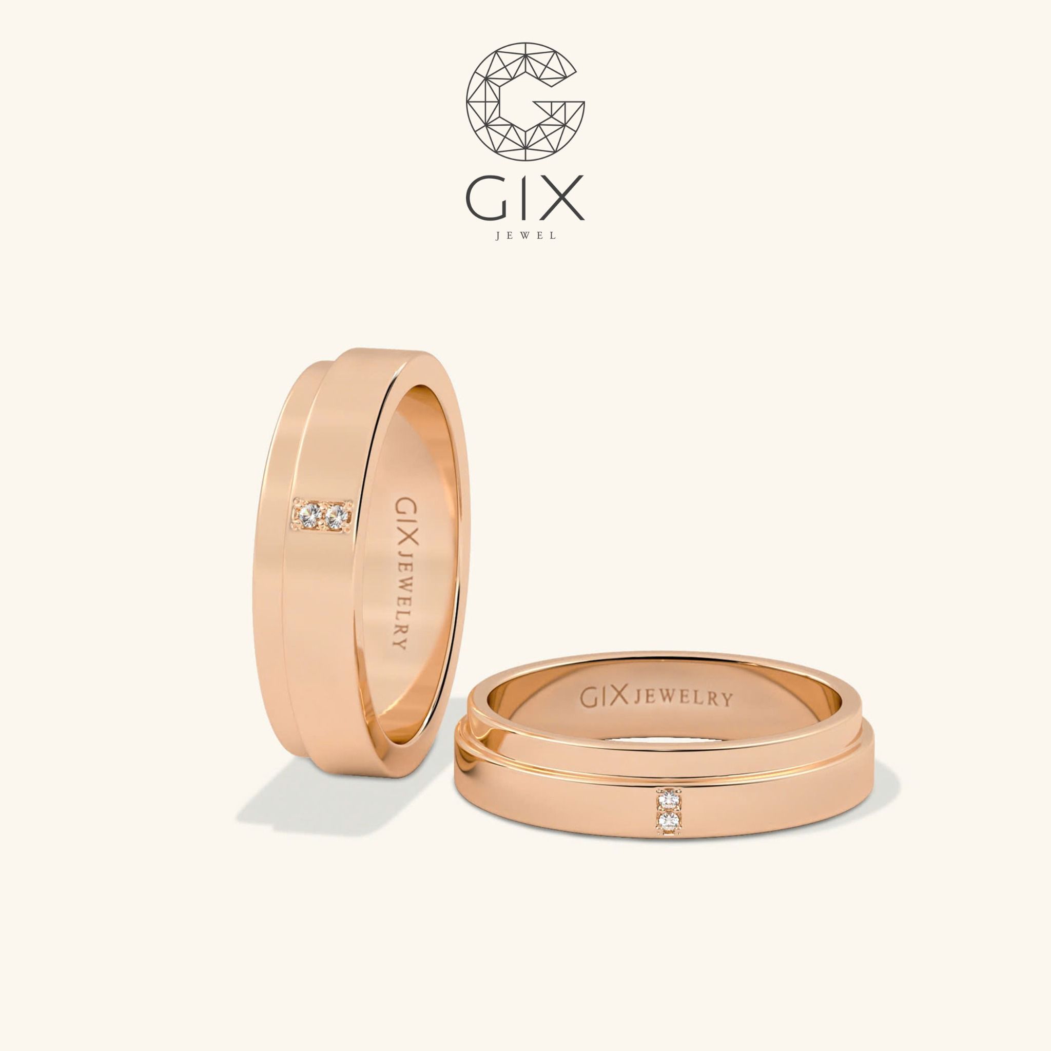 Nhẫn cưới Colore hai màu thiết kế đẹp vàng 18k khắc tên Gix Jewel