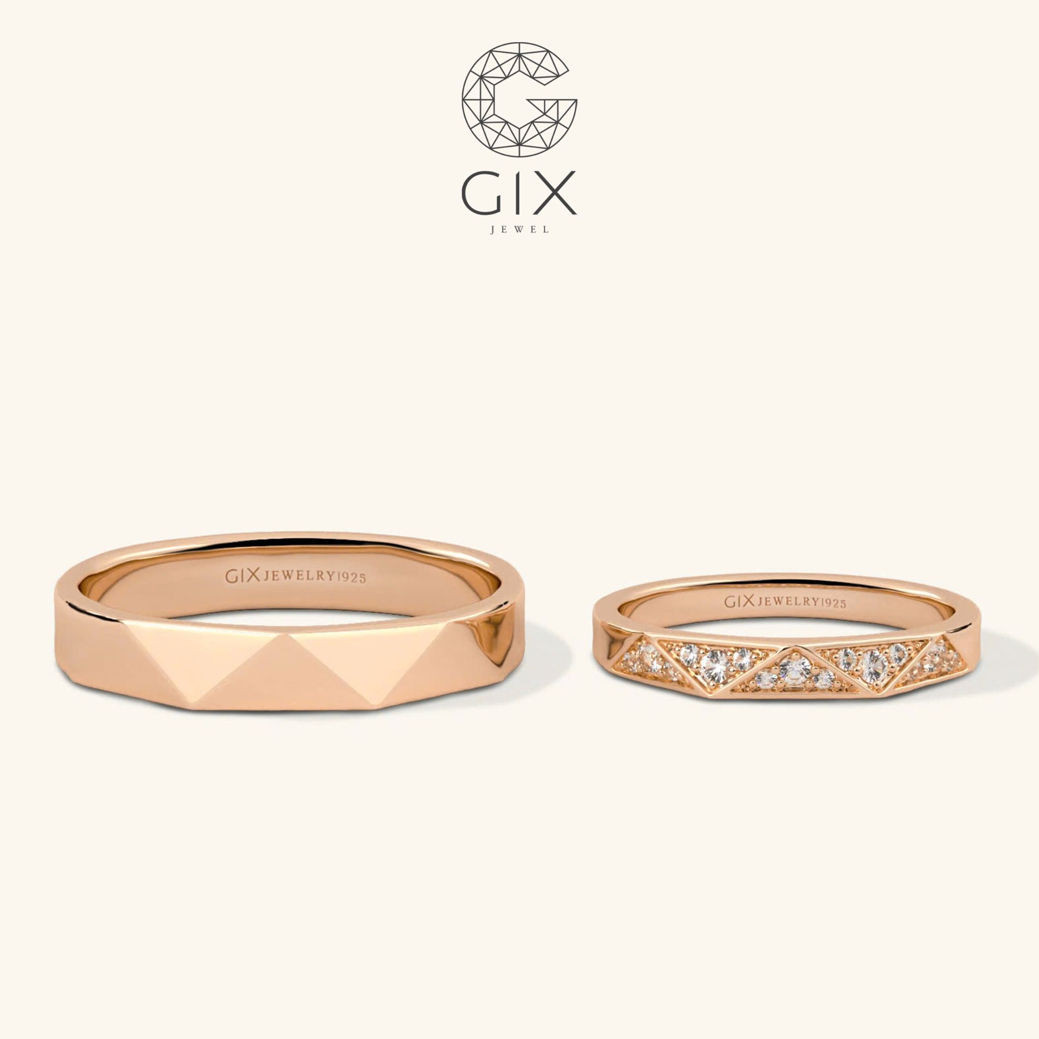 Nhẫn cưới vàng tây 18k thiết kế riêng mới nhất full kim cương tấm Gix Jewel