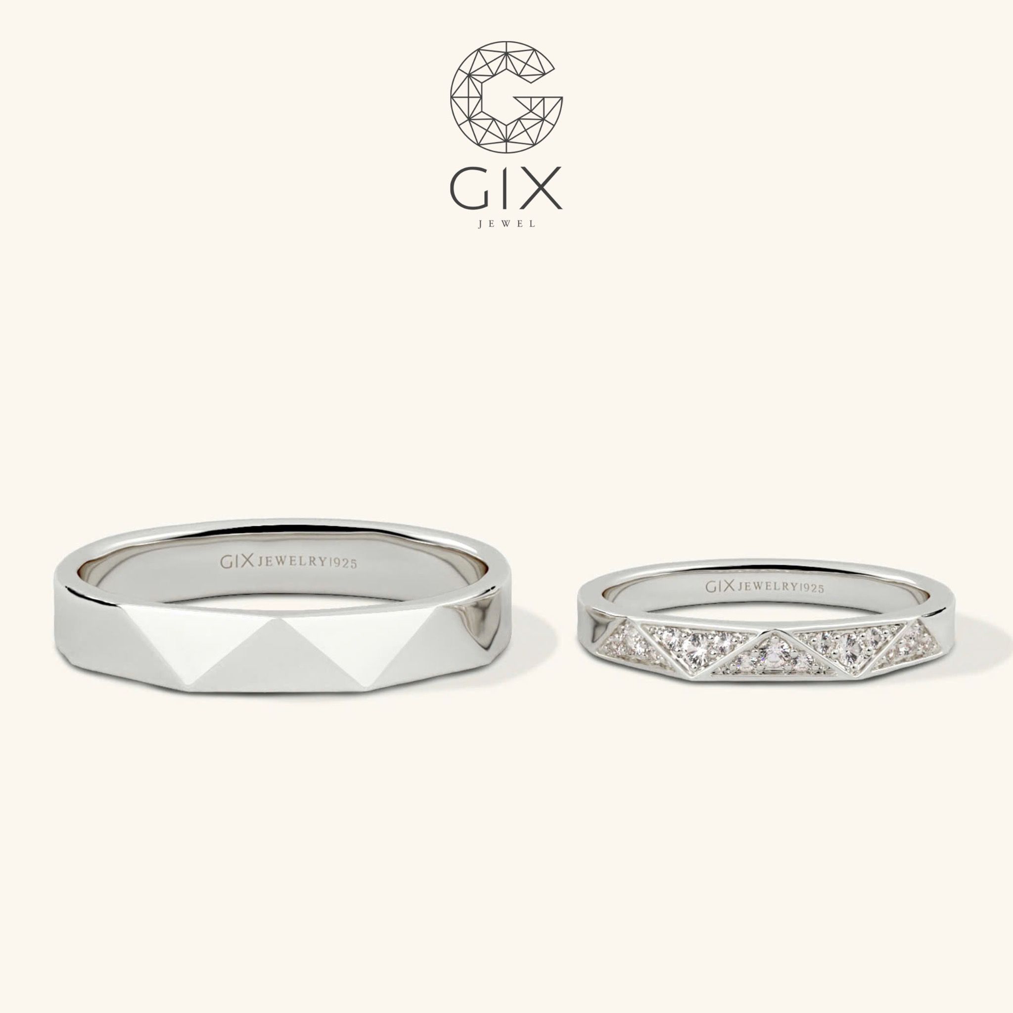 Nhẫn cưới vàng tây 18k thiết kế riêng mới nhất full kim cương tấm Gix Jewel