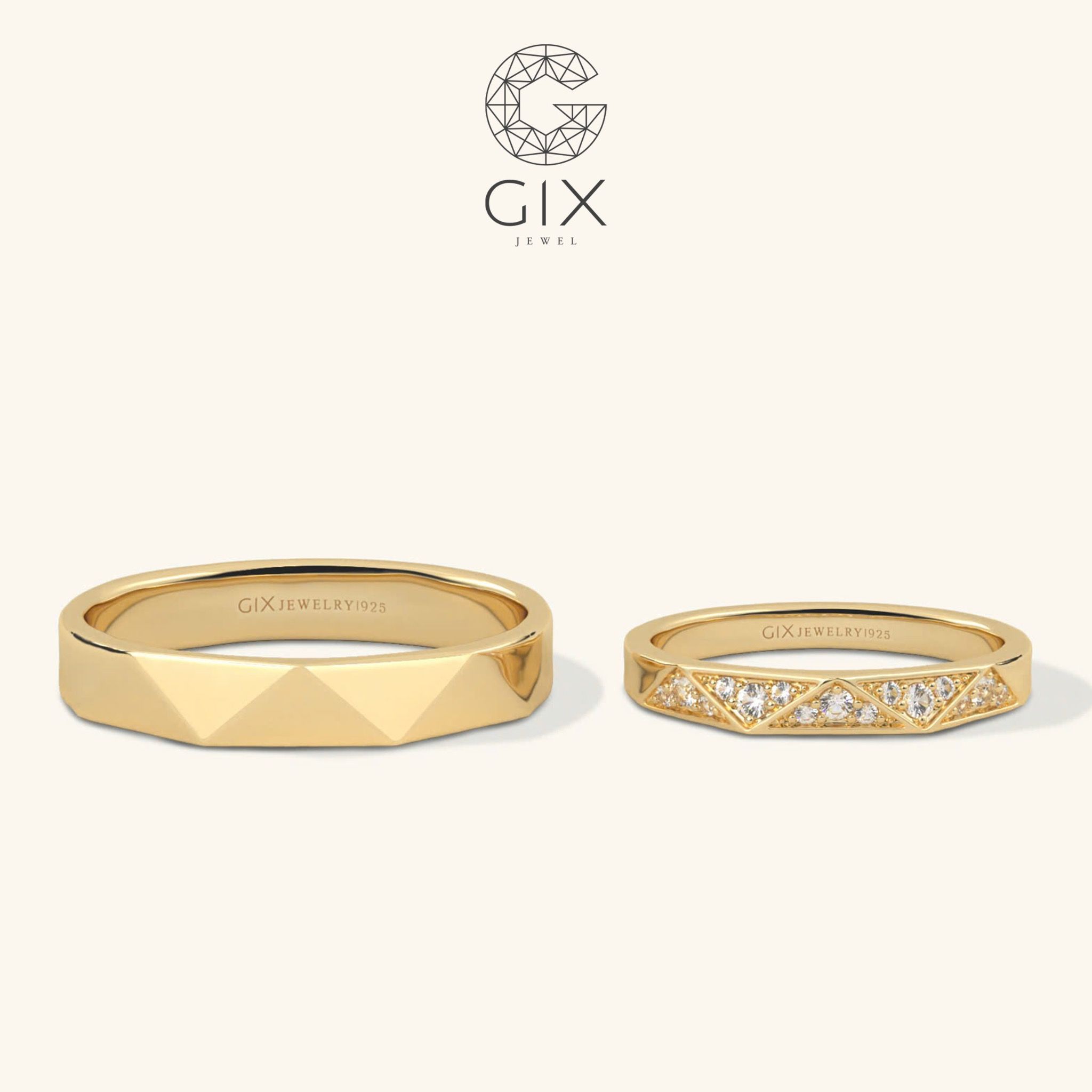 Nhẫn cưới vàng tây 18k thiết kế riêng mới nhất full kim cương tấm Gix Jewel