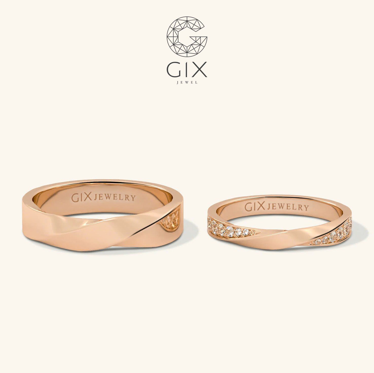 Nhẫn cưới vàng 18k đính kim cương đơn giản đẹp Gix - GCR25050060
