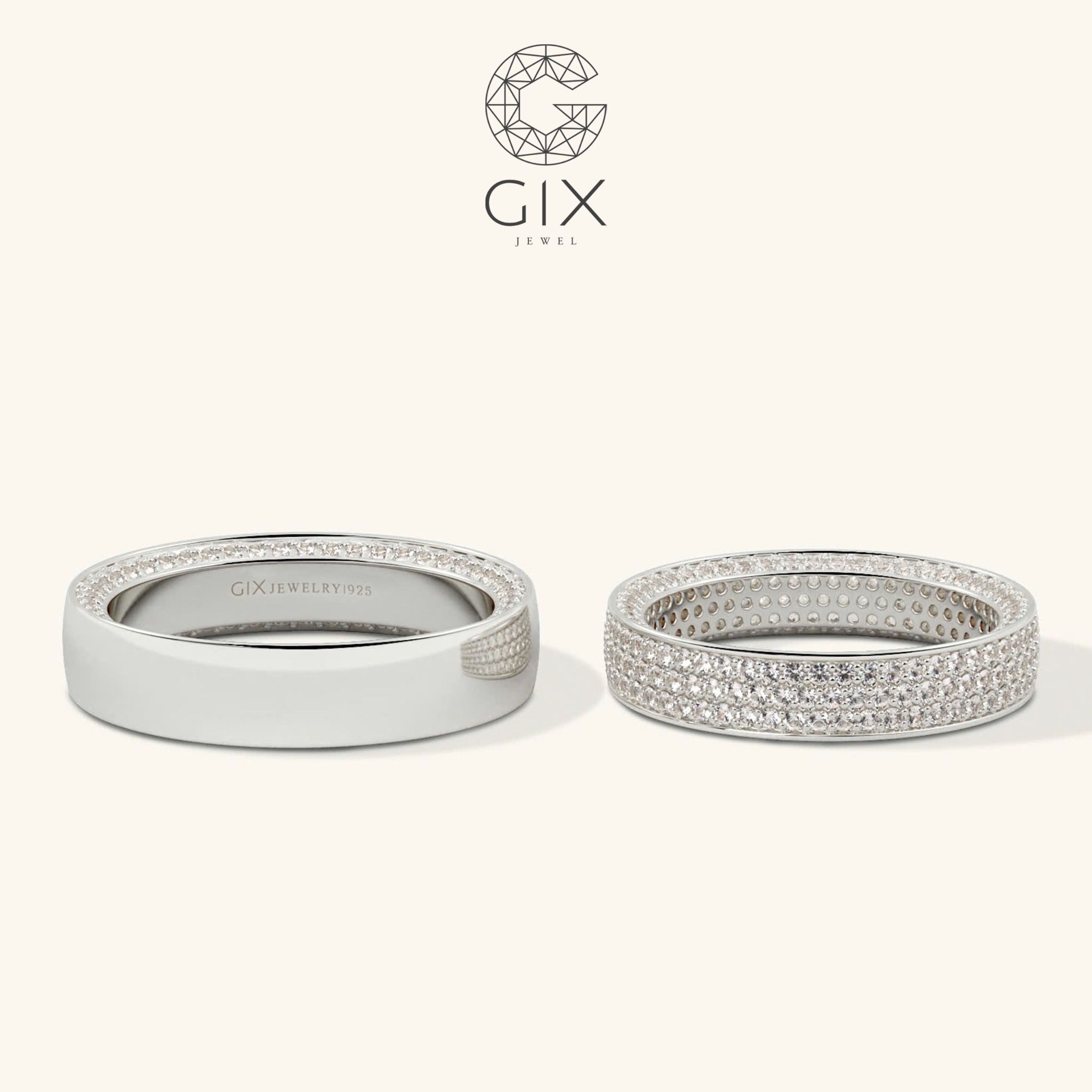 Nhẫn đôi đính đá bản vuông đẹp Gix Jewelry - GCR25050102