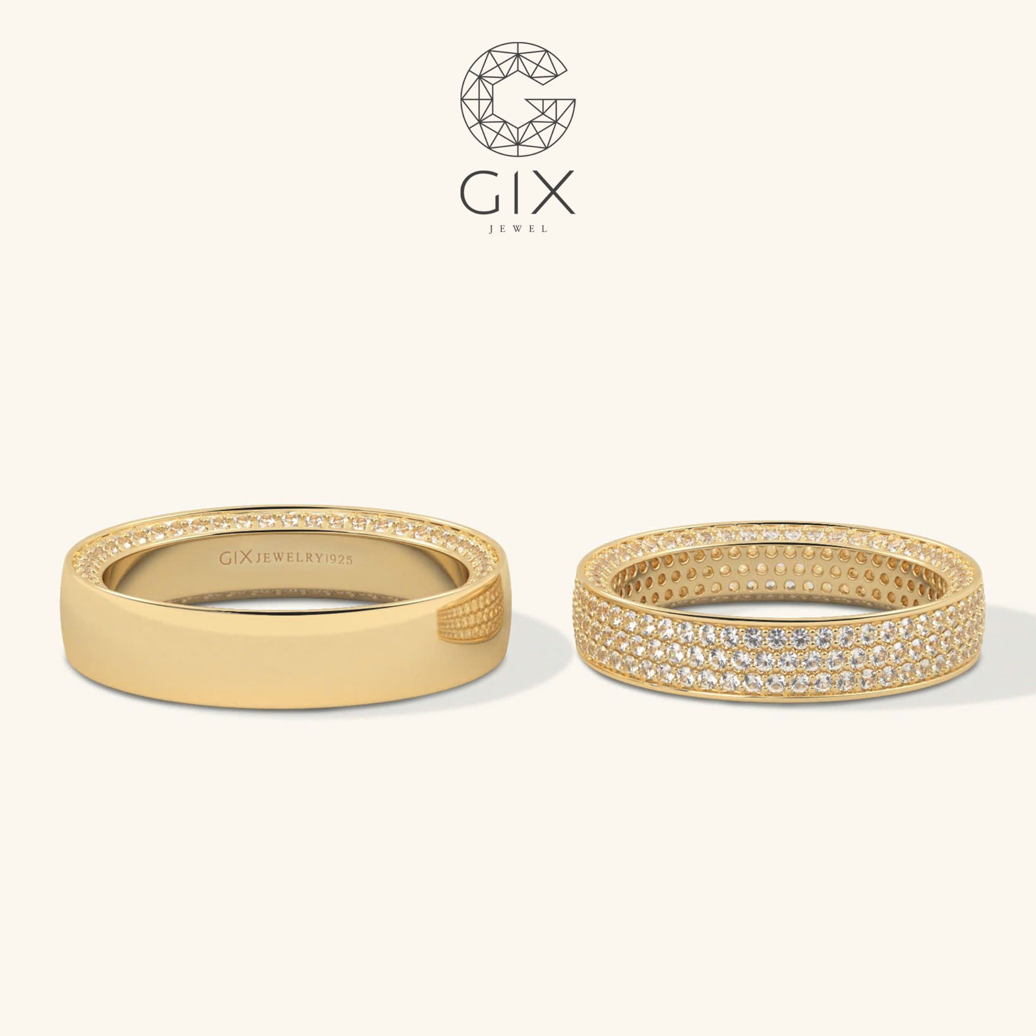 Nhẫn cưới kim cương đặc biệt vàng trắng luxury đính hột xoàn đẹp Gix Jewelry