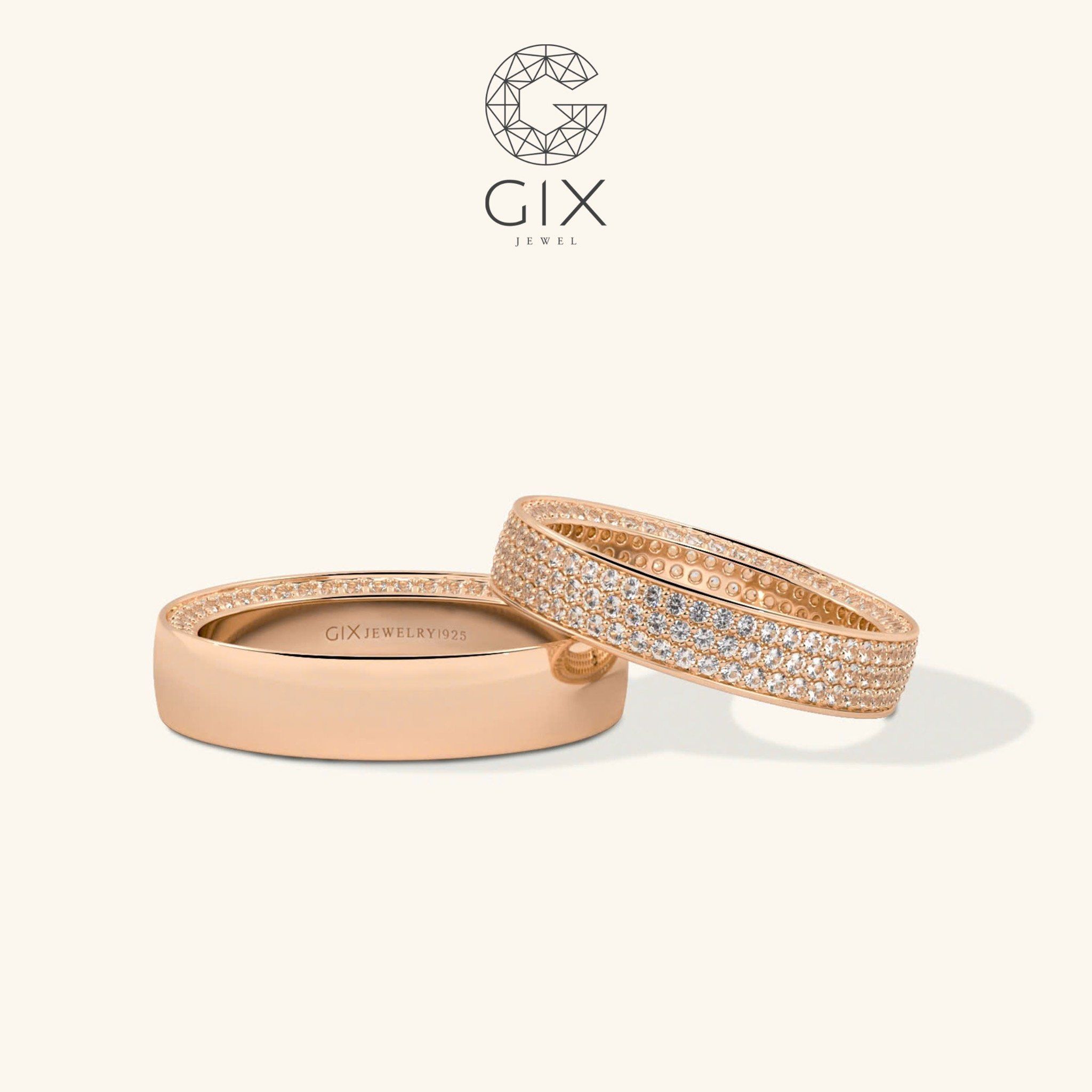 Nhẫn đôi đính đá bản vuông đẹp Gix Jewelry - GCR25050102