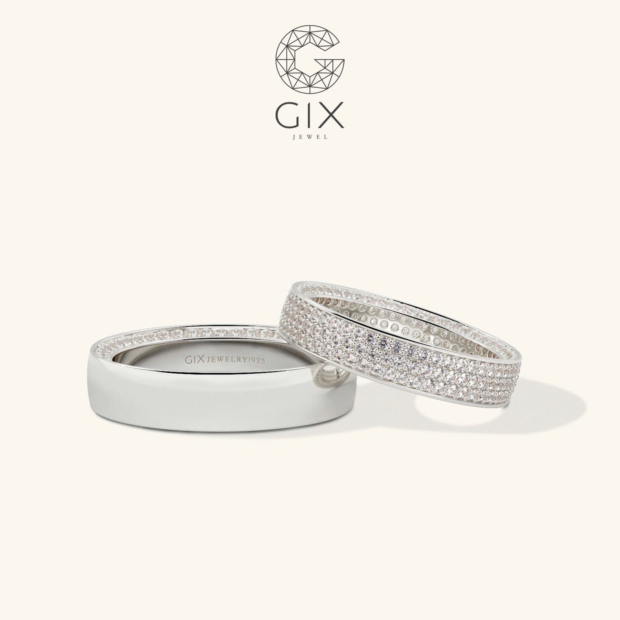 Nhẫn cưới vàng tây 610 đính kim cương cao cấp Gix Jewel - GCR25050102