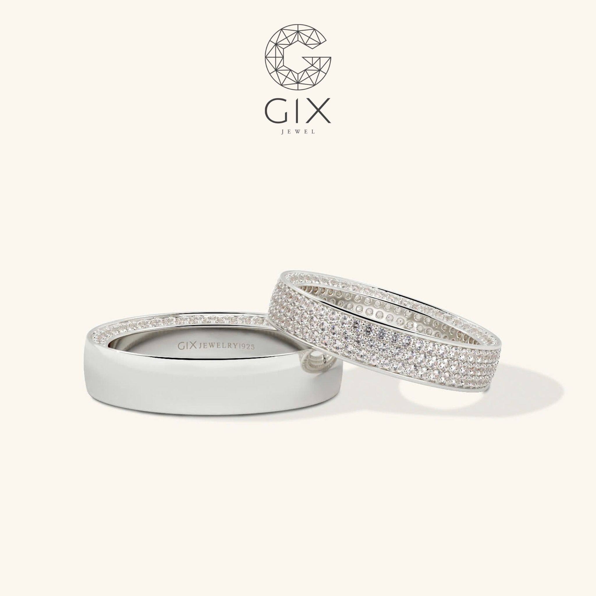 Nhẫn cưới kim cương đặc biệt vàng trắng luxury đính hột xoàn đẹp Gix Jewelry