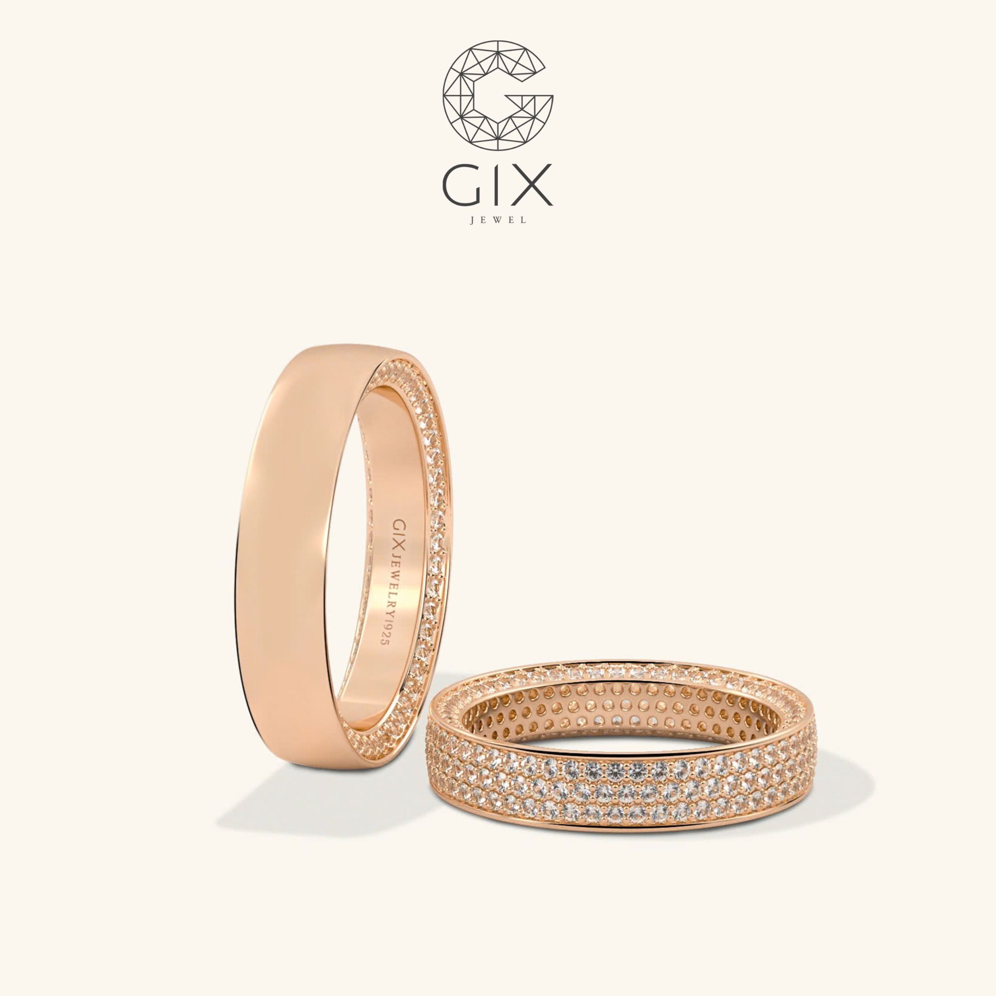 Nhẫn cưới kim cương đặc biệt vàng trắng luxury đính hột xoàn đẹp Gix Jewelry
