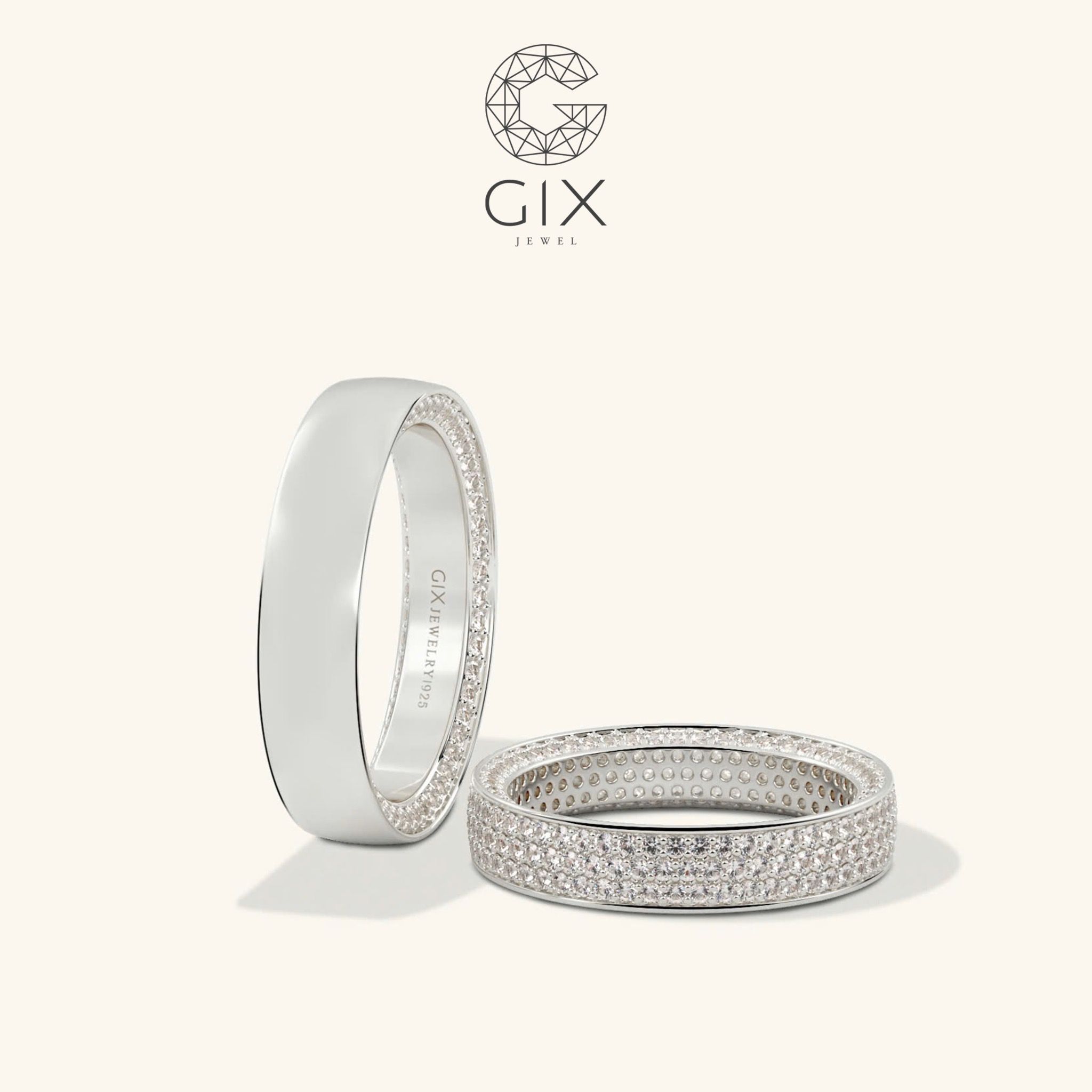 Nhẫn đôi đính đá bản vuông đẹp Gix Jewelry - GCR25050102