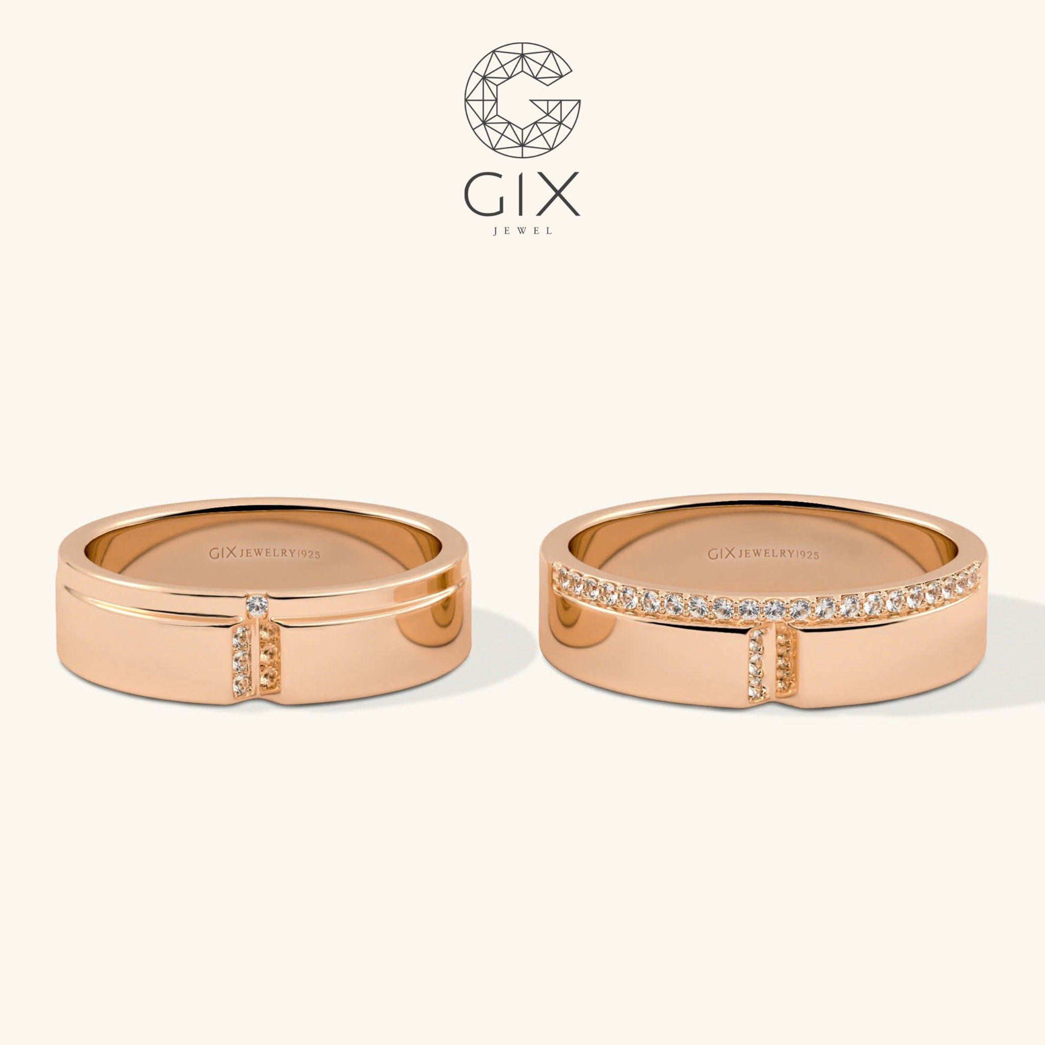 Nhẫn cưới vàng 610 đẹp lạ đính kim cương Gix Jewel - GCR25050100