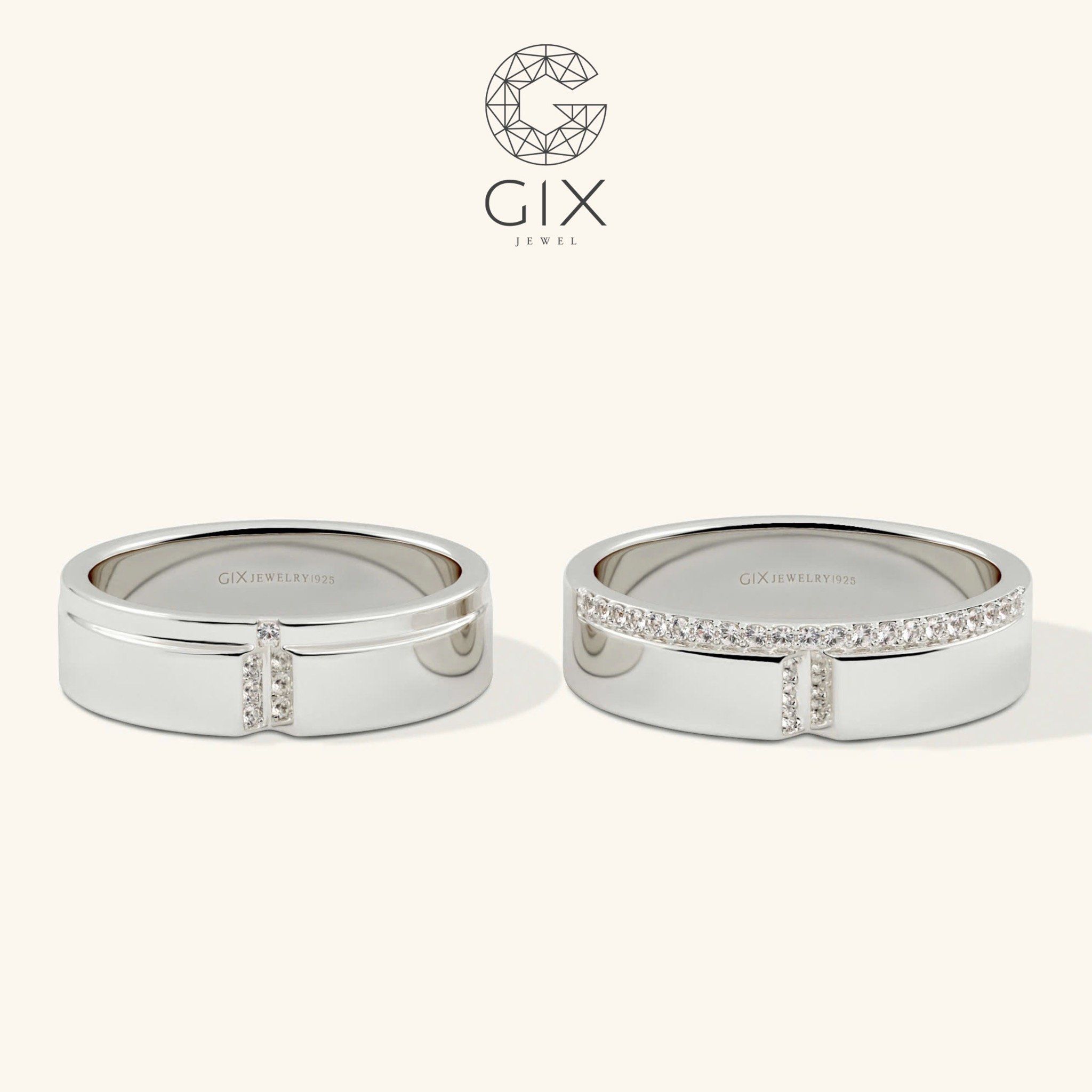 Nhẫn đôi đẹp bạc 925 đính đá sang trọng Gix Jewel - GCR25050100