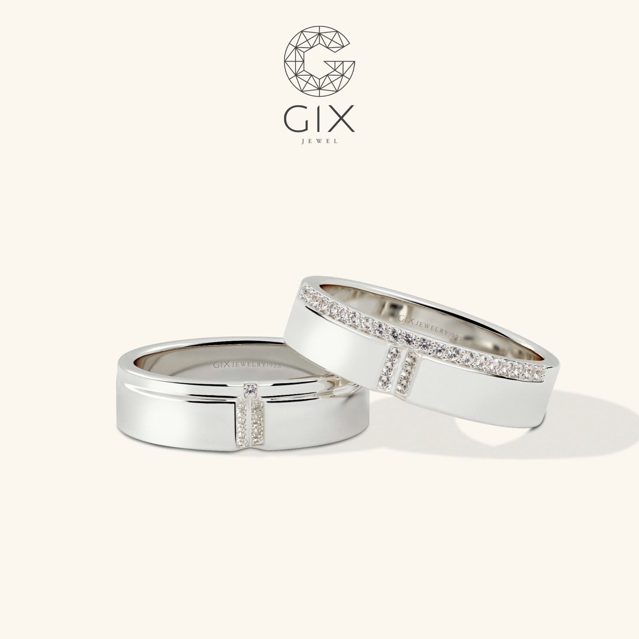 Nhẫn cưới vàng 610 đẹp lạ đính kim cương Gix Jewel - GCR25050100