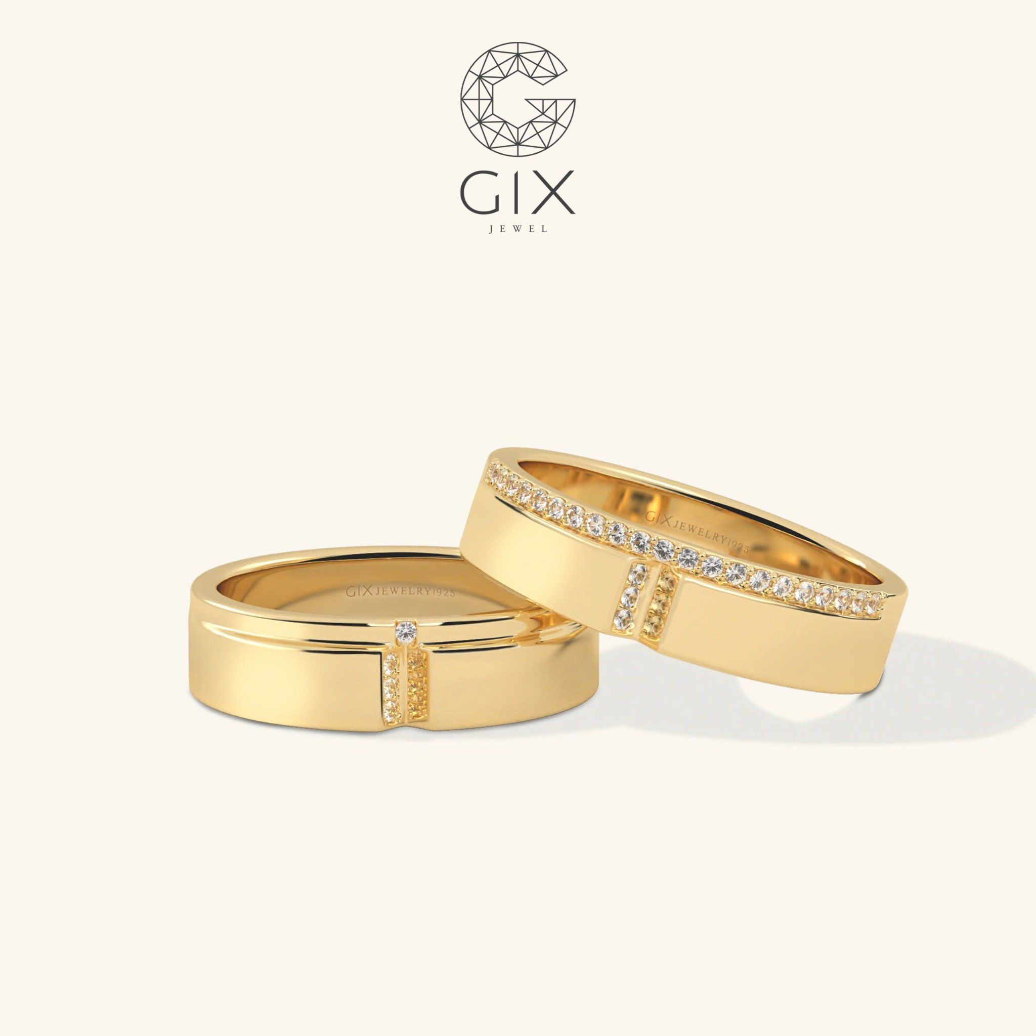 Nhẫn cưới vàng 610 đẹp lạ đính kim cương Gix Jewel - GCR25050100