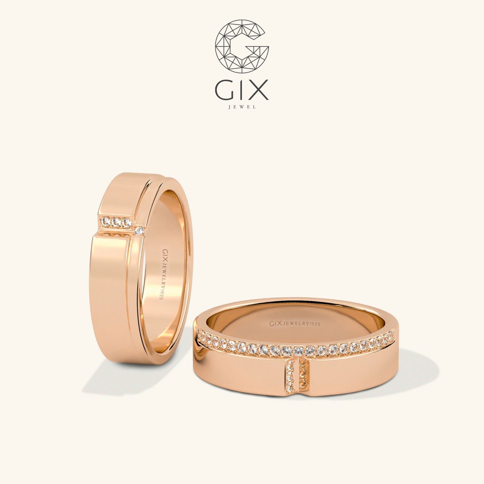 Nhẫn cưới vàng 610 đẹp lạ đính kim cương Gix Jewel - GCR25050100