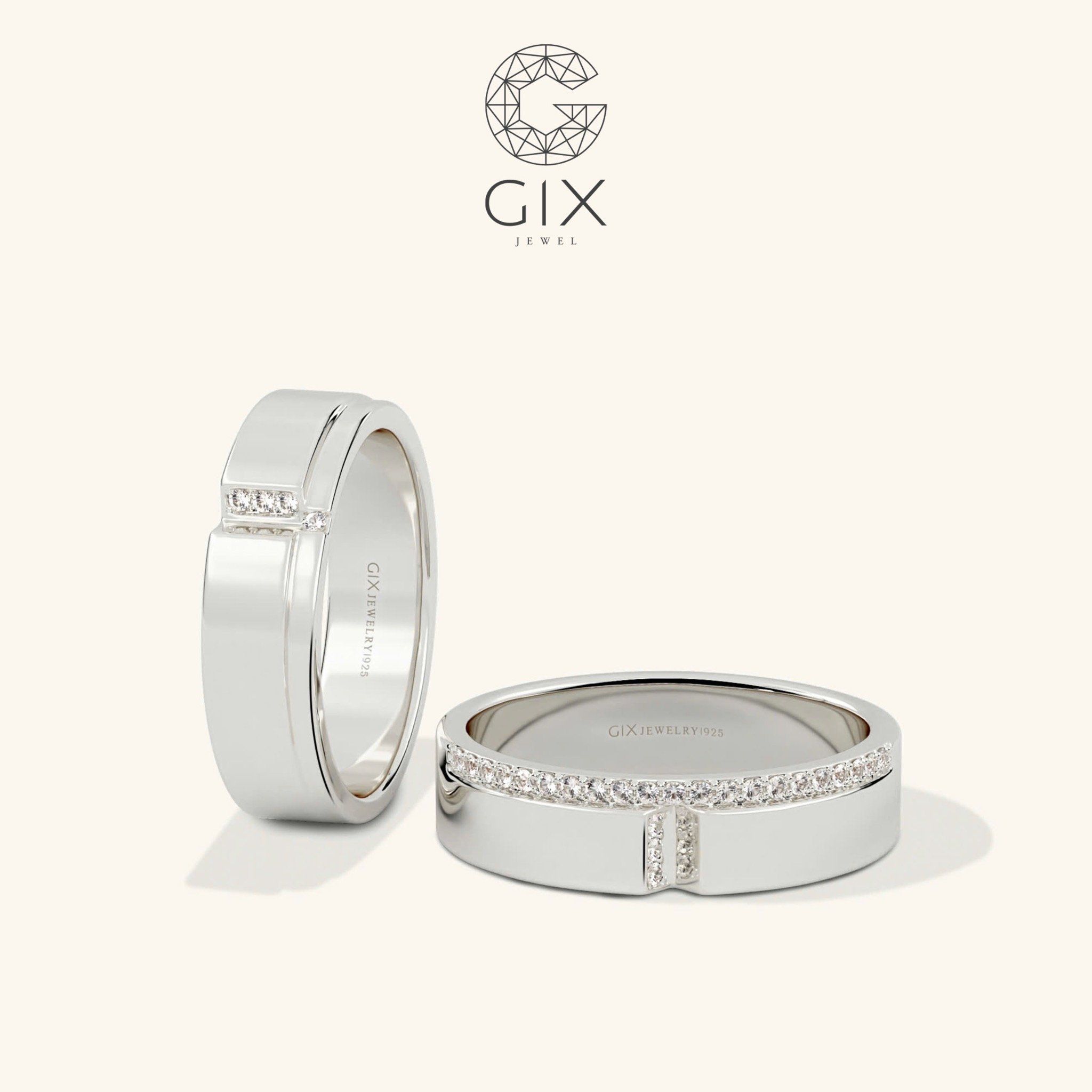 Nhẫn đôi đẹp bạc 925 đính đá sang trọng Gix Jewel - GCR25050100