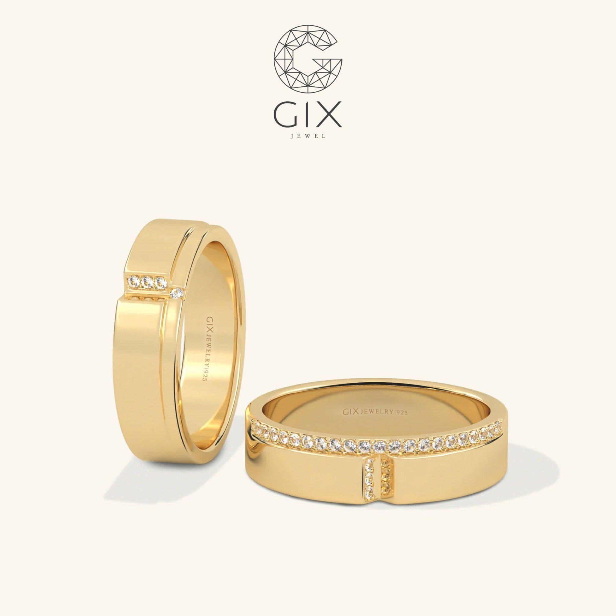 Nhẫn cưới vàng 610 đẹp lạ đính kim cương Gix Jewel - GCR25050100