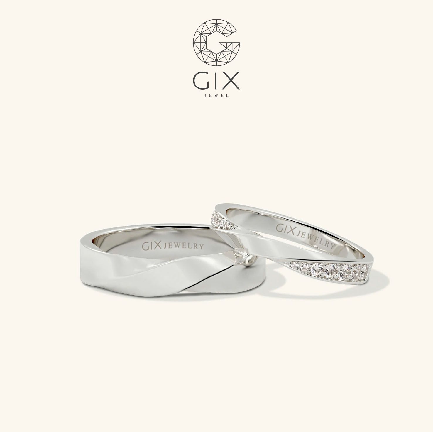 Nhẫn cưới vàng 14k đính kim cương đơn giản đẹp Gix - GCR25050060