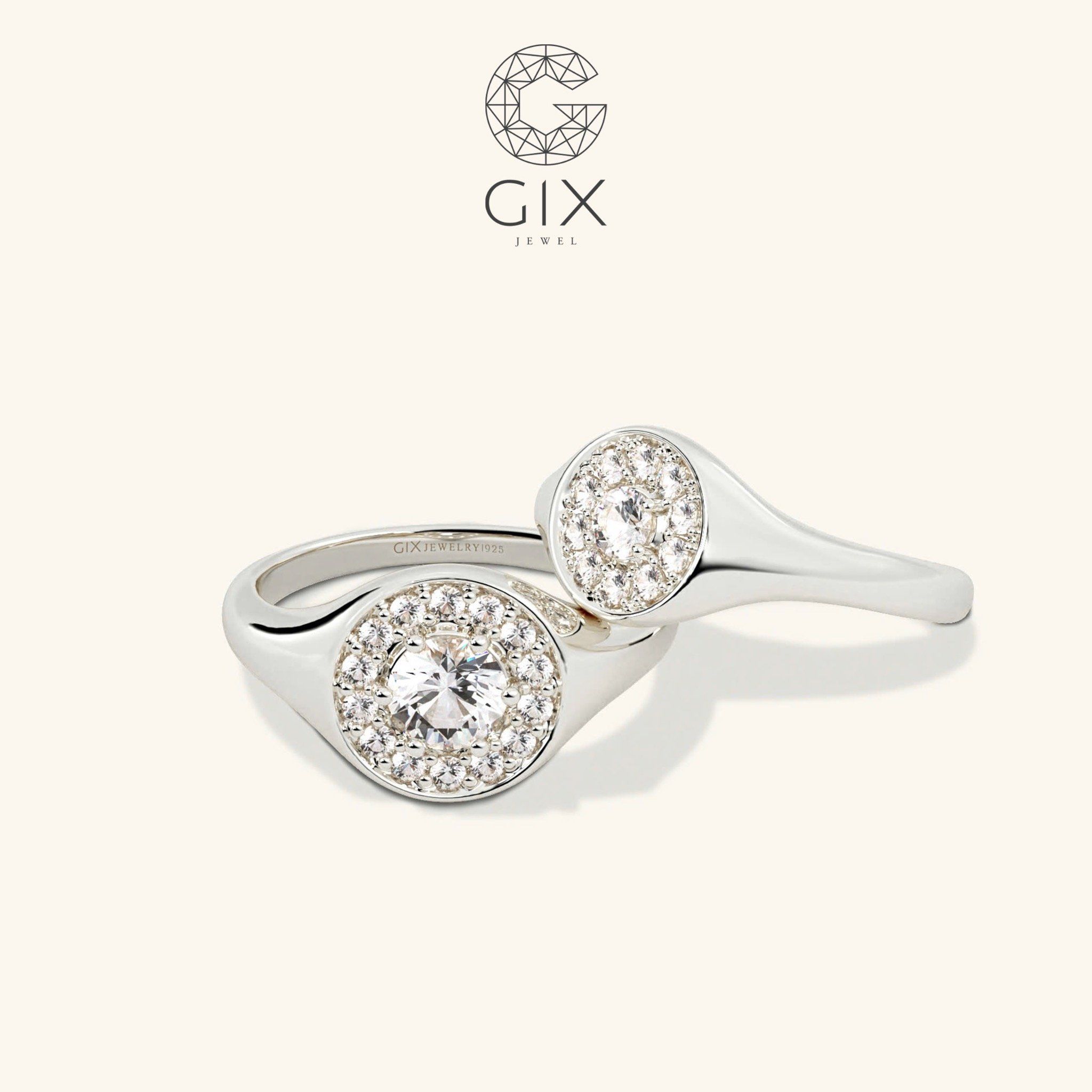 Nhẫn cưới signet vàng 10k mặt tròn đính kim cương Gix Jewel - GCR25050107