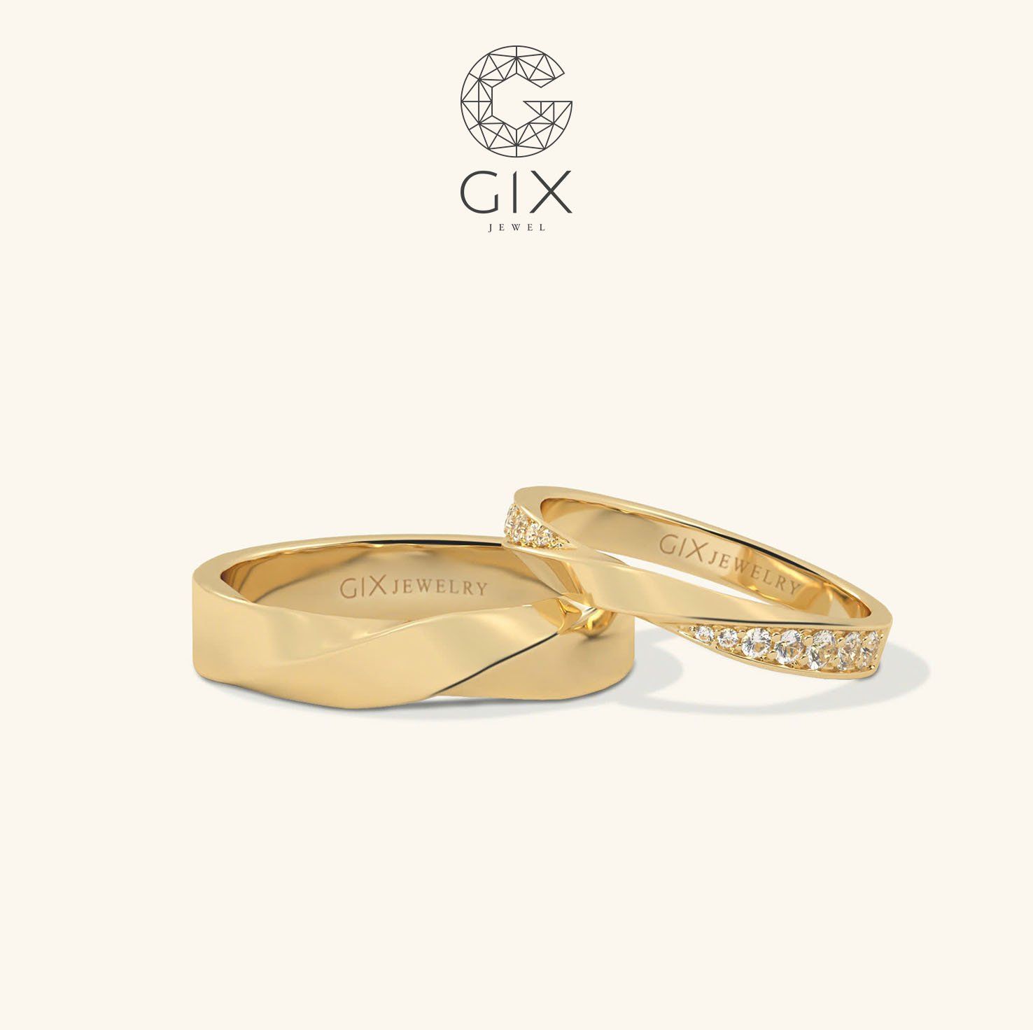 Nhẫn cưới vàng 18k đính kim cương đơn giản đẹp Gix - GCR25050060