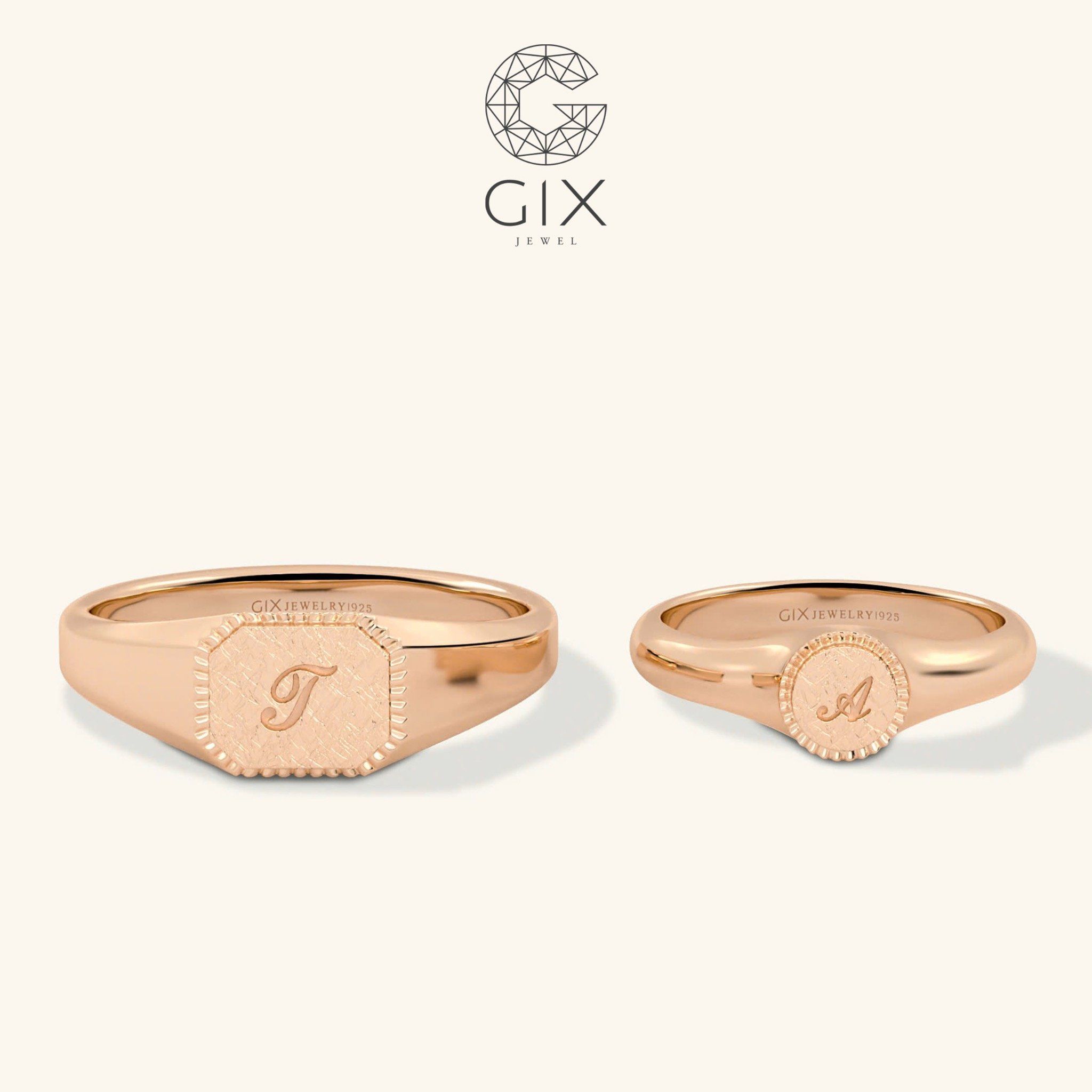 Nhẫn cưới signet ring vàng 10k khắc chữ đẹp Gix Jewel - GCR25050106