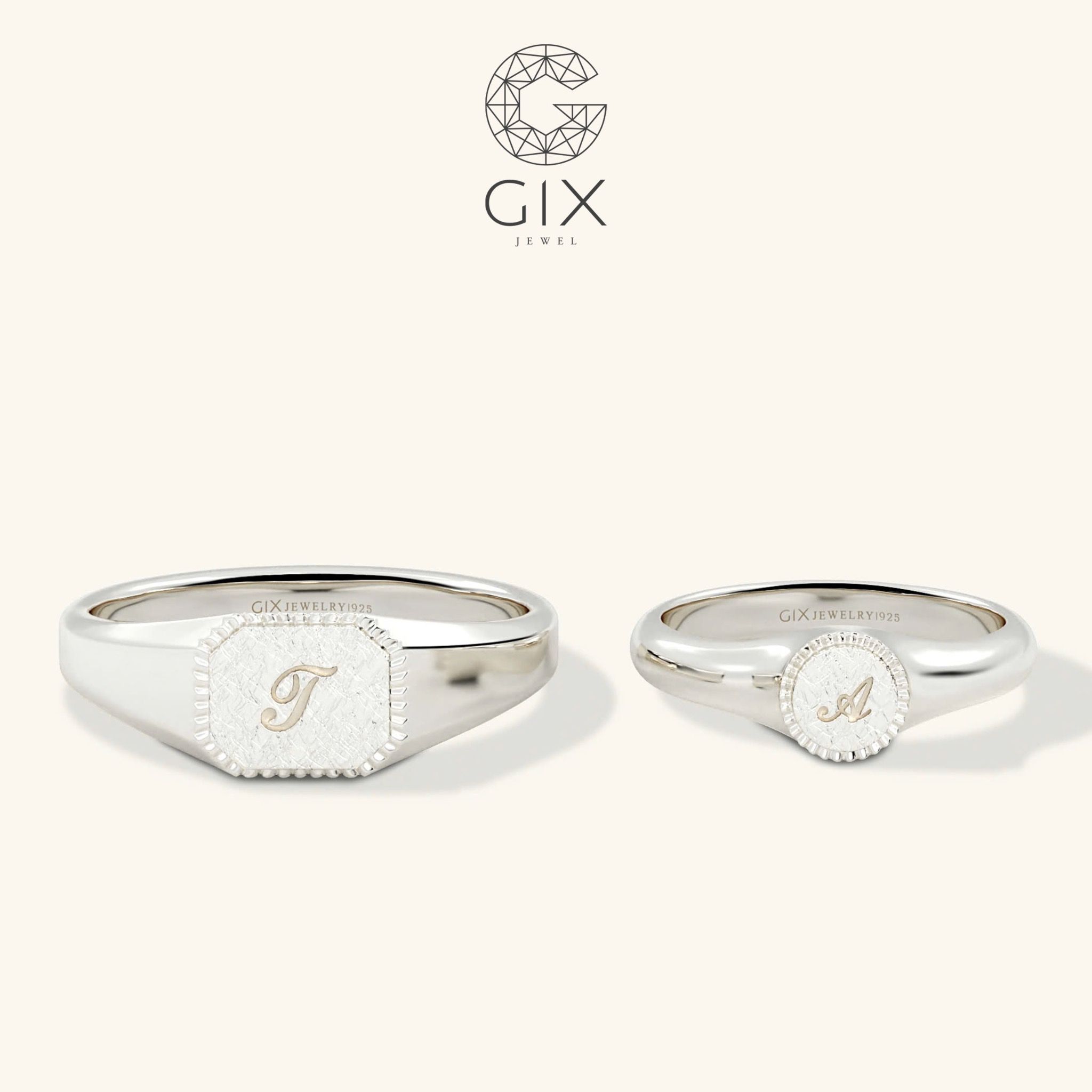 Nhẫn cặp Signet Ring khắc chữ đẹp Gix Jewelry - GCR25050106