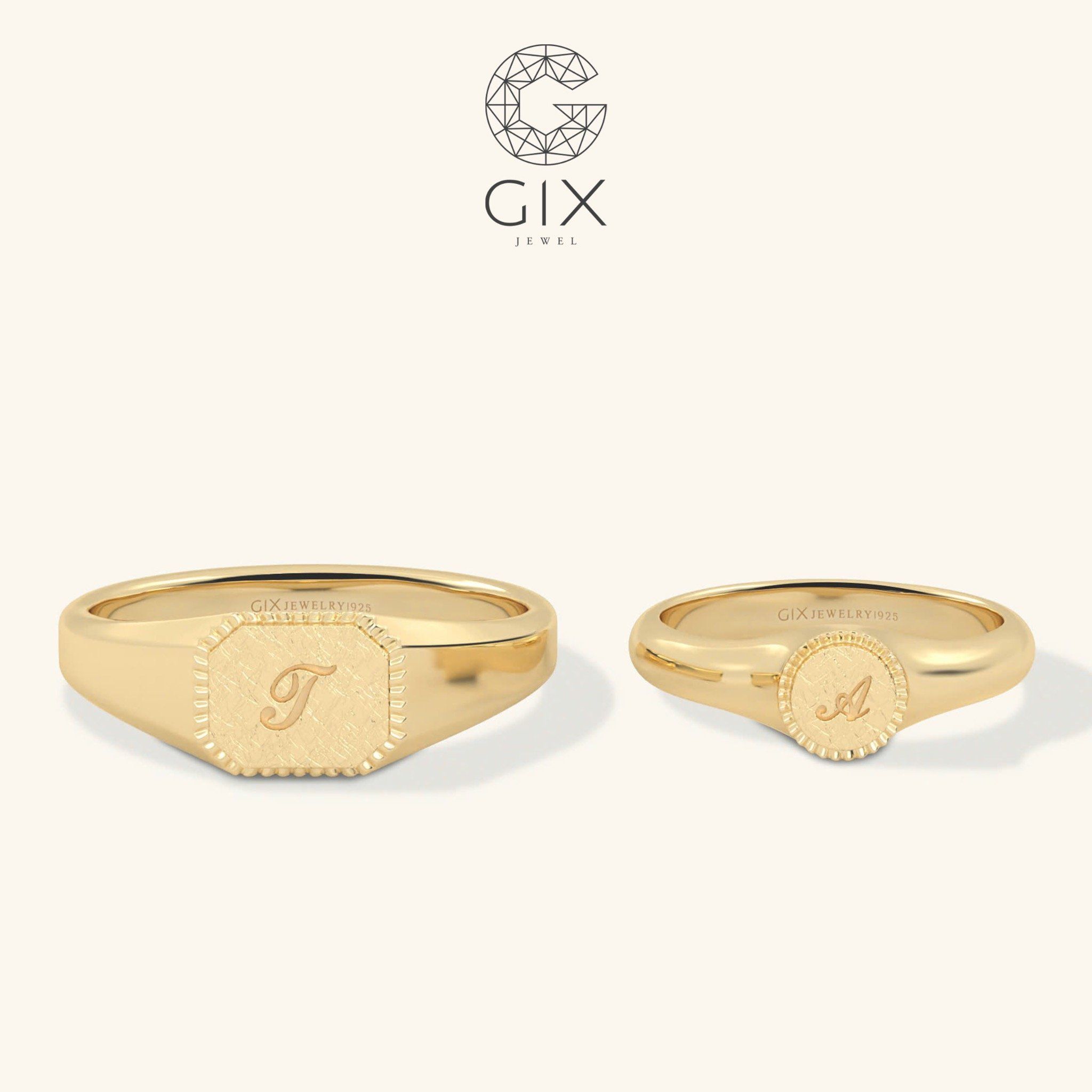 Nhẫn cưới signet ring vàng 10k khắc chữ đẹp Gix Jewel - GCR25050106