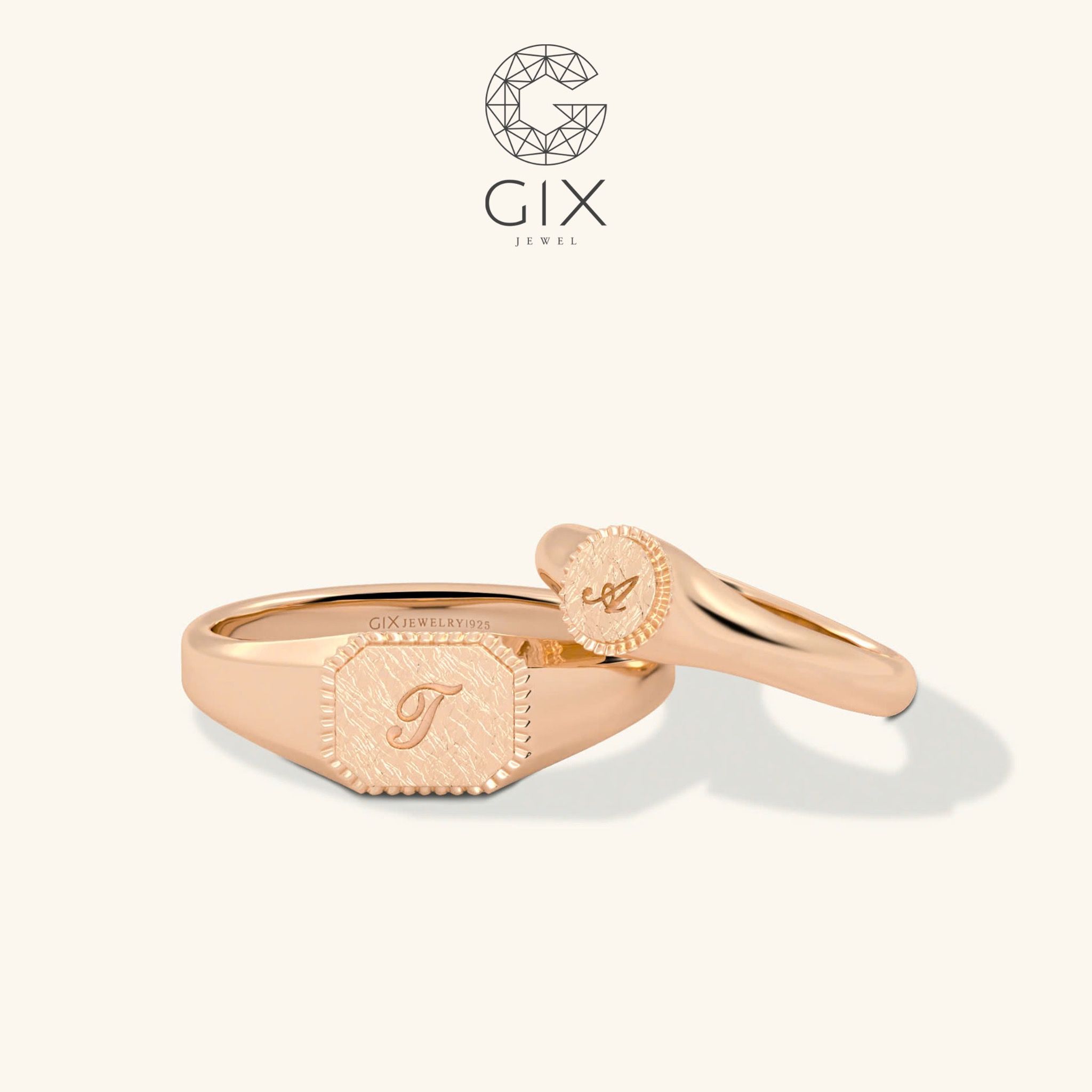 Nhẫn cặp Signet Ring khắc chữ đẹp Gix Jewelry - GCR25050106