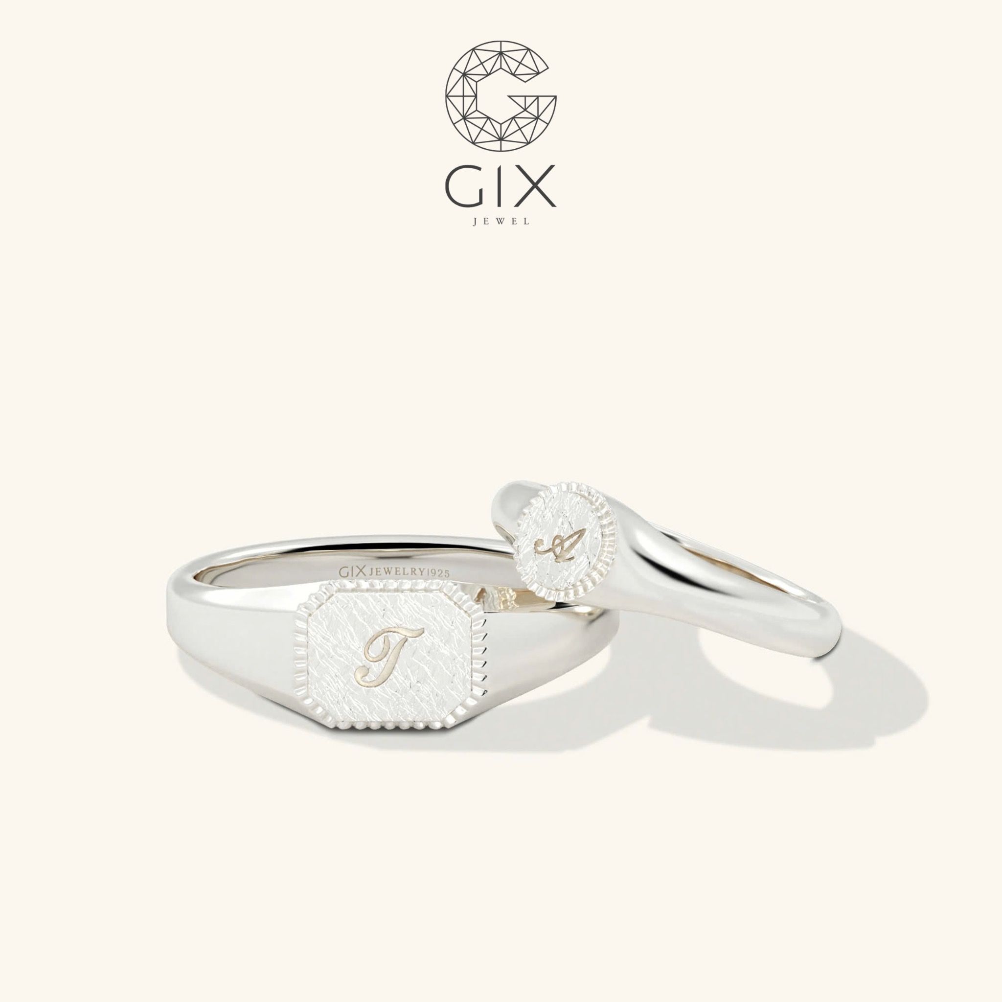 Nhẫn cặp Signet Ring khắc chữ đẹp Gix Jewelry - GCR25050106