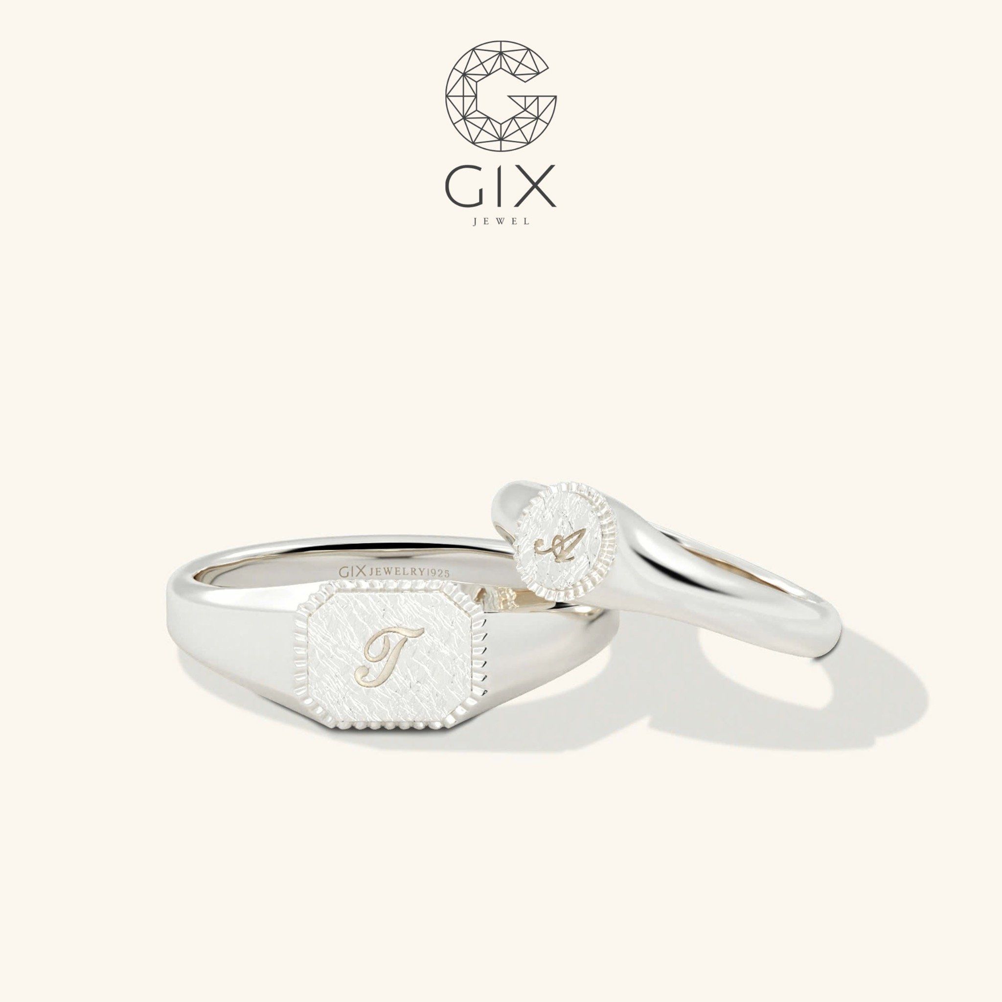 Nhẫn đôi cặp signet ring vàng 610 khắc chữ đẹp Gix Jewel - GCR25050106