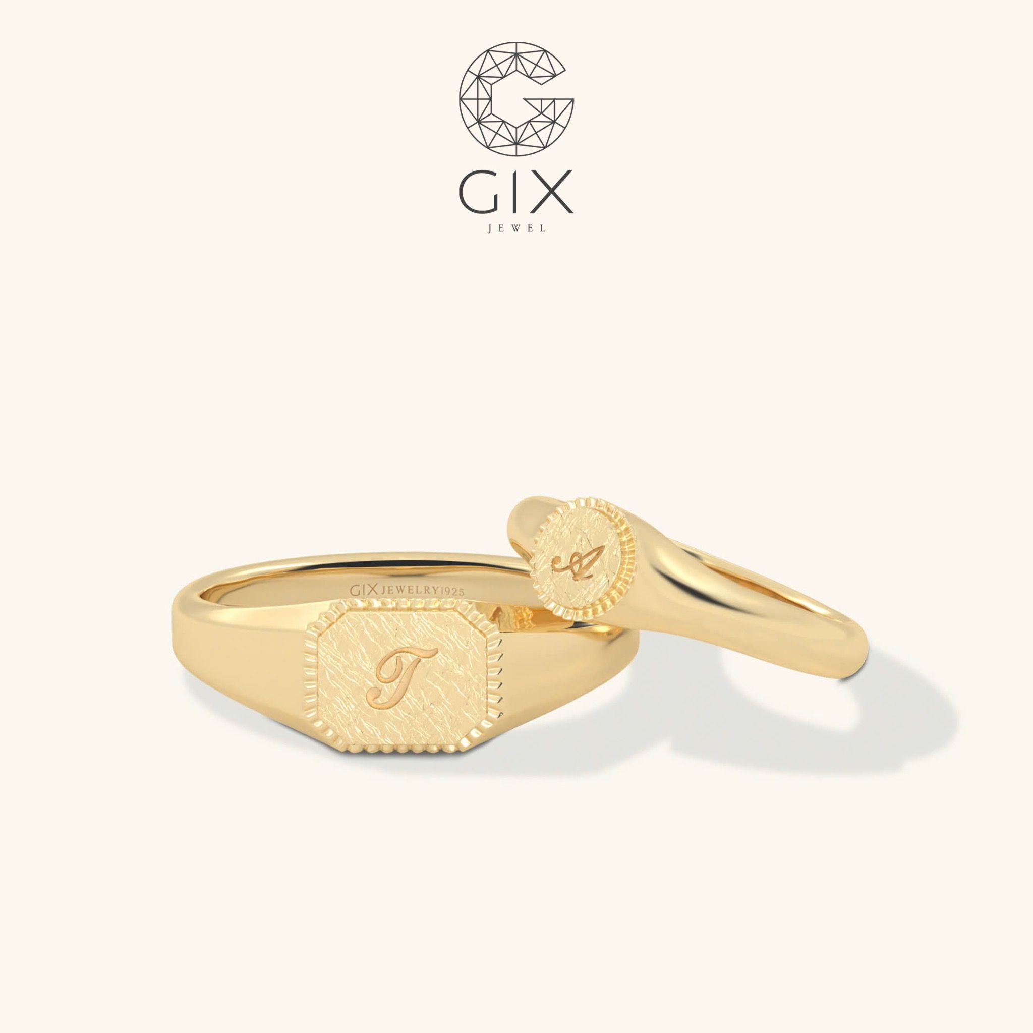 Nhẫn cặp Signet Ring khắc chữ đẹp Gix Jewelry - GCR25050106