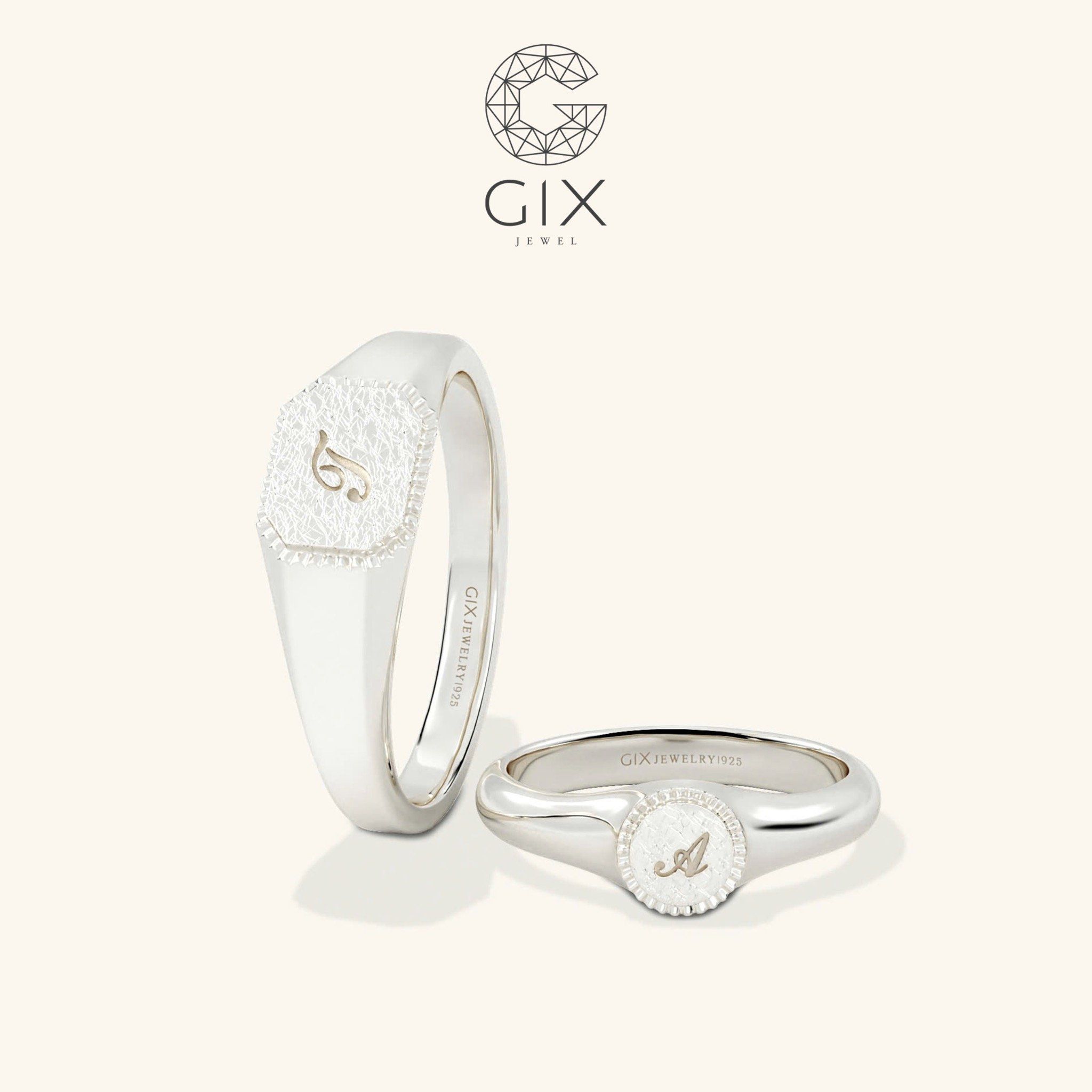 Nhẫn đôi cặp signet ring vàng 610 khắc chữ đẹp Gix Jewel - GCR25050106