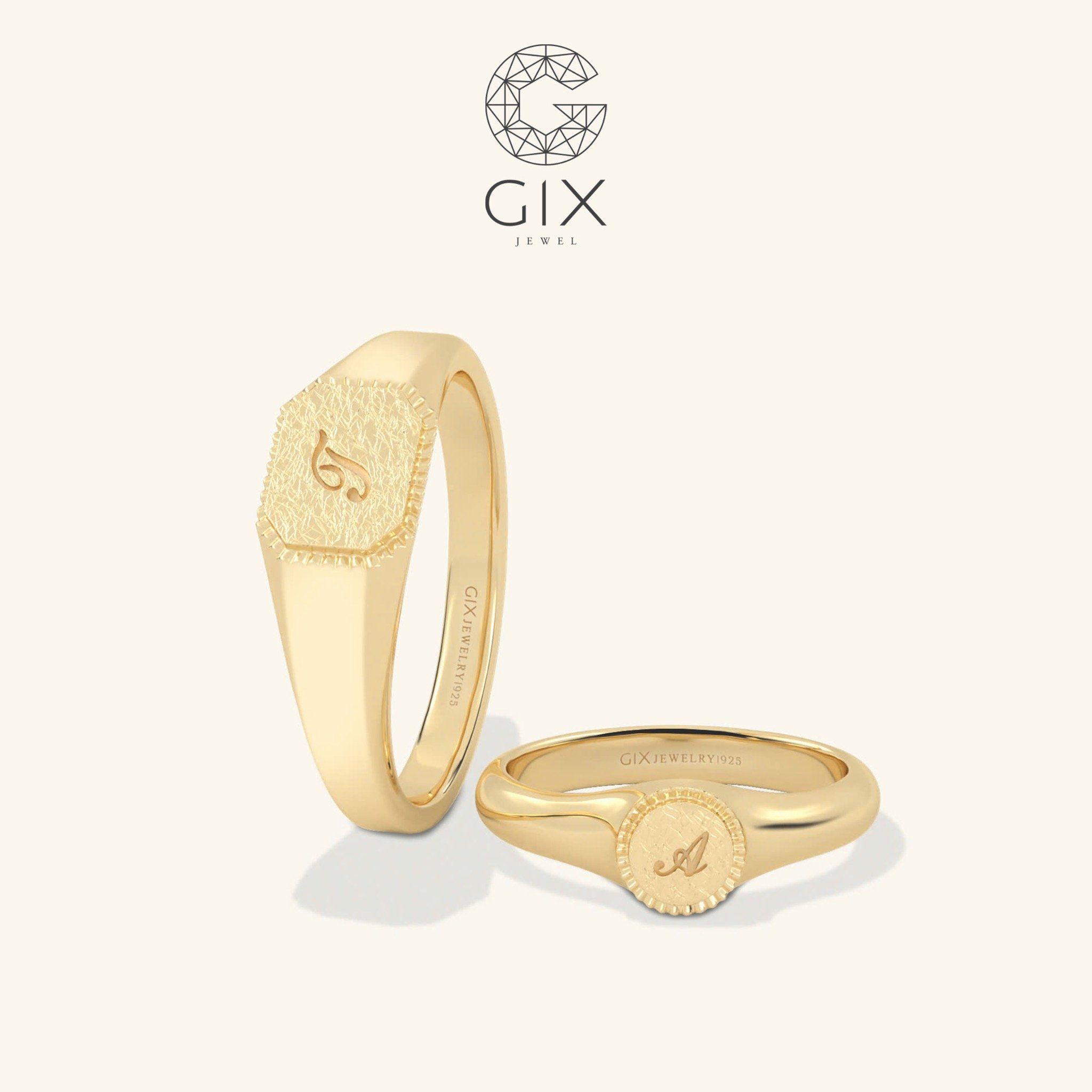 Nhẫn đôi cặp signet ring vàng 610 khắc chữ đẹp Gix Jewel - GCR25050106