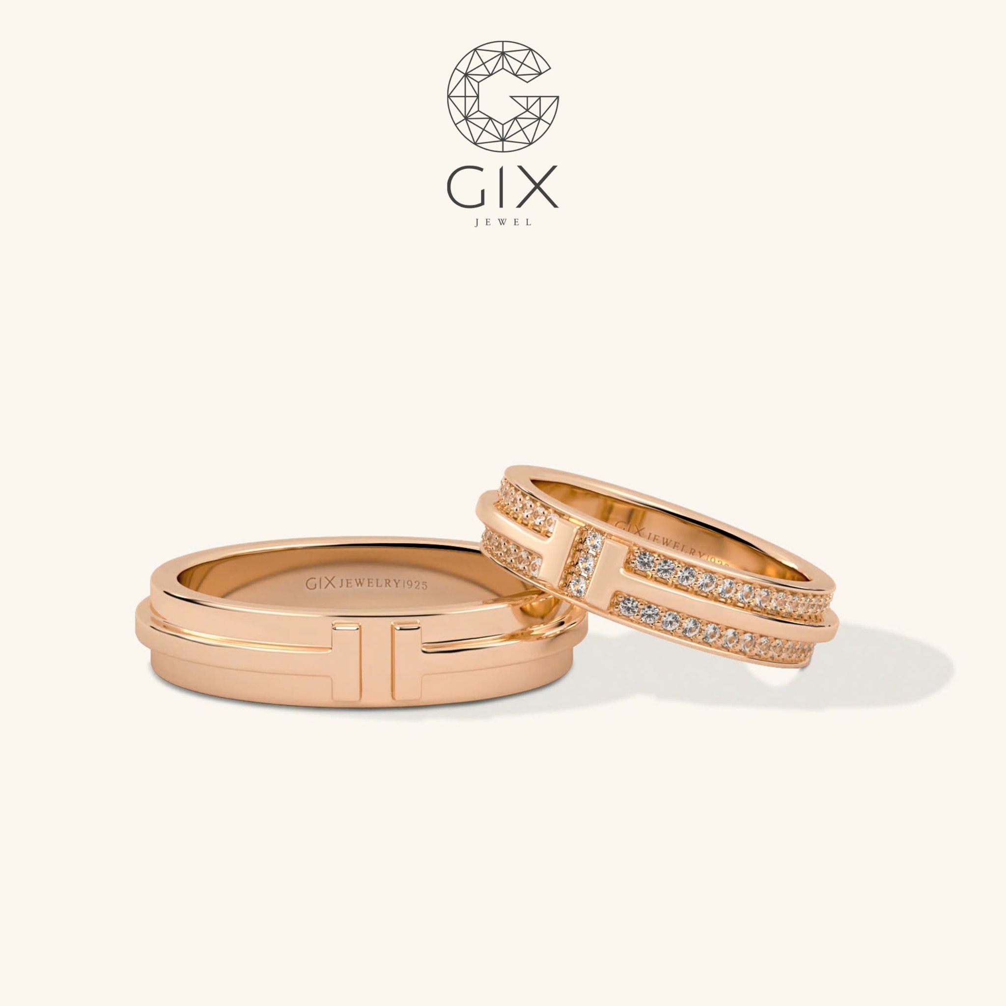 Nhẫn cưới vàng 14k đẹp đính full hột xoàn tấm Gix Jewel - GCR25050105