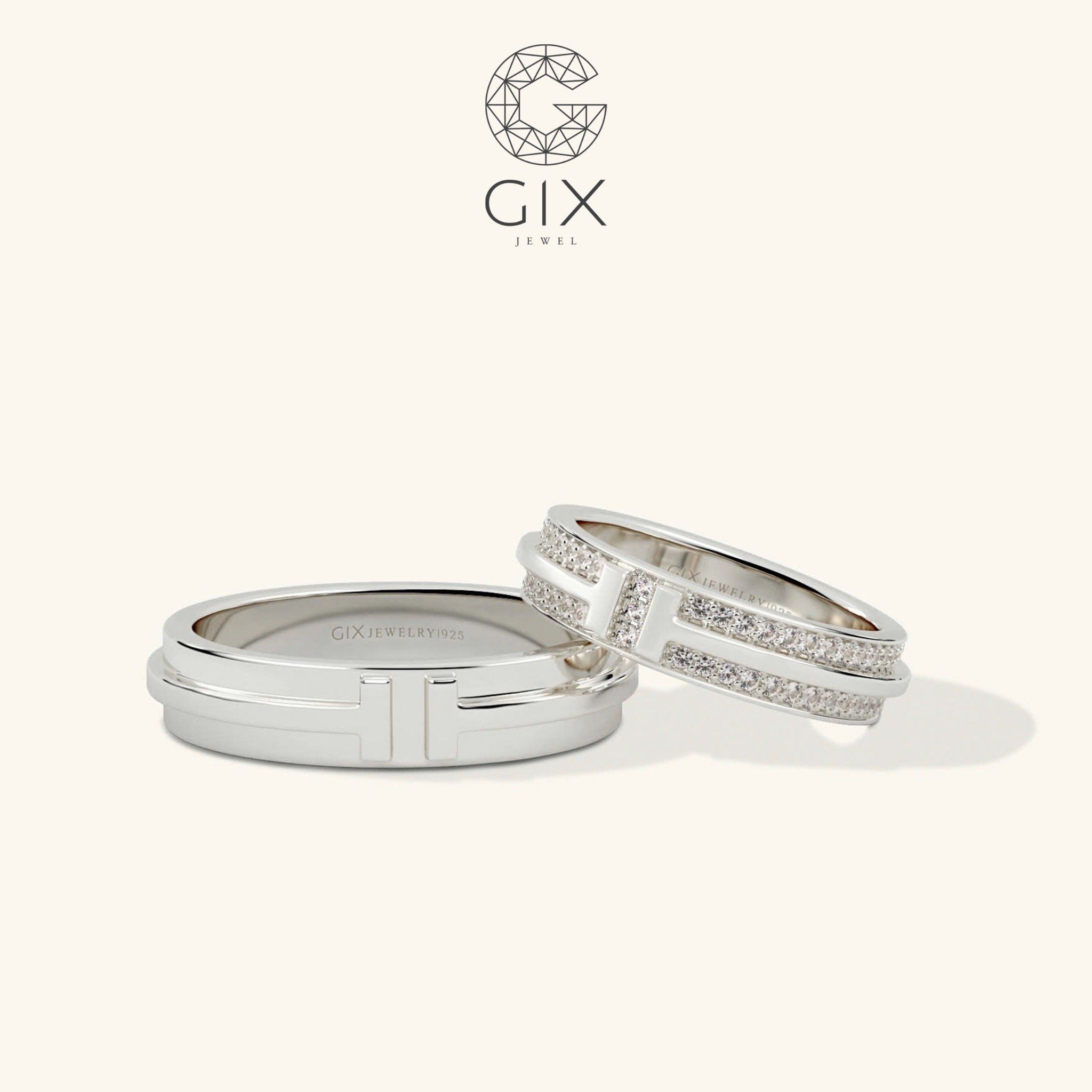 Nhẫn cưới vàng 14k đẹp đính full hột xoàn tấm Gix Jewel - GCR25050105