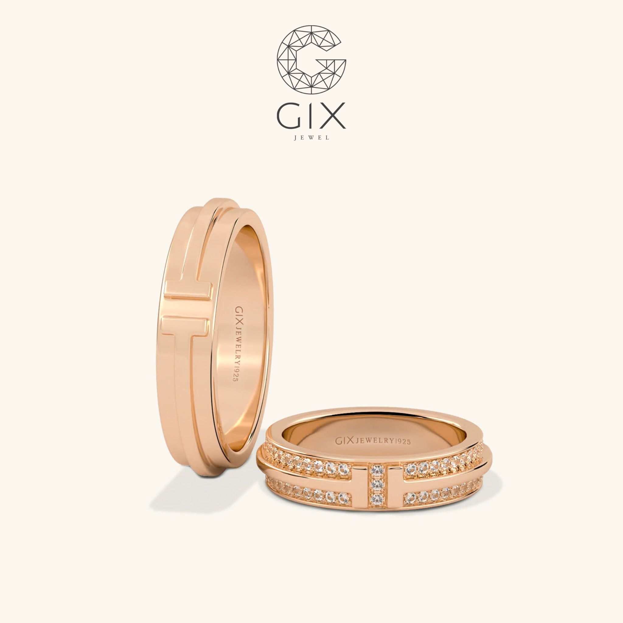 Nhẫn cưới kim cương vàng 18k đẹp sang trọng đính full hột xoàn cao cấp Gix Jewel