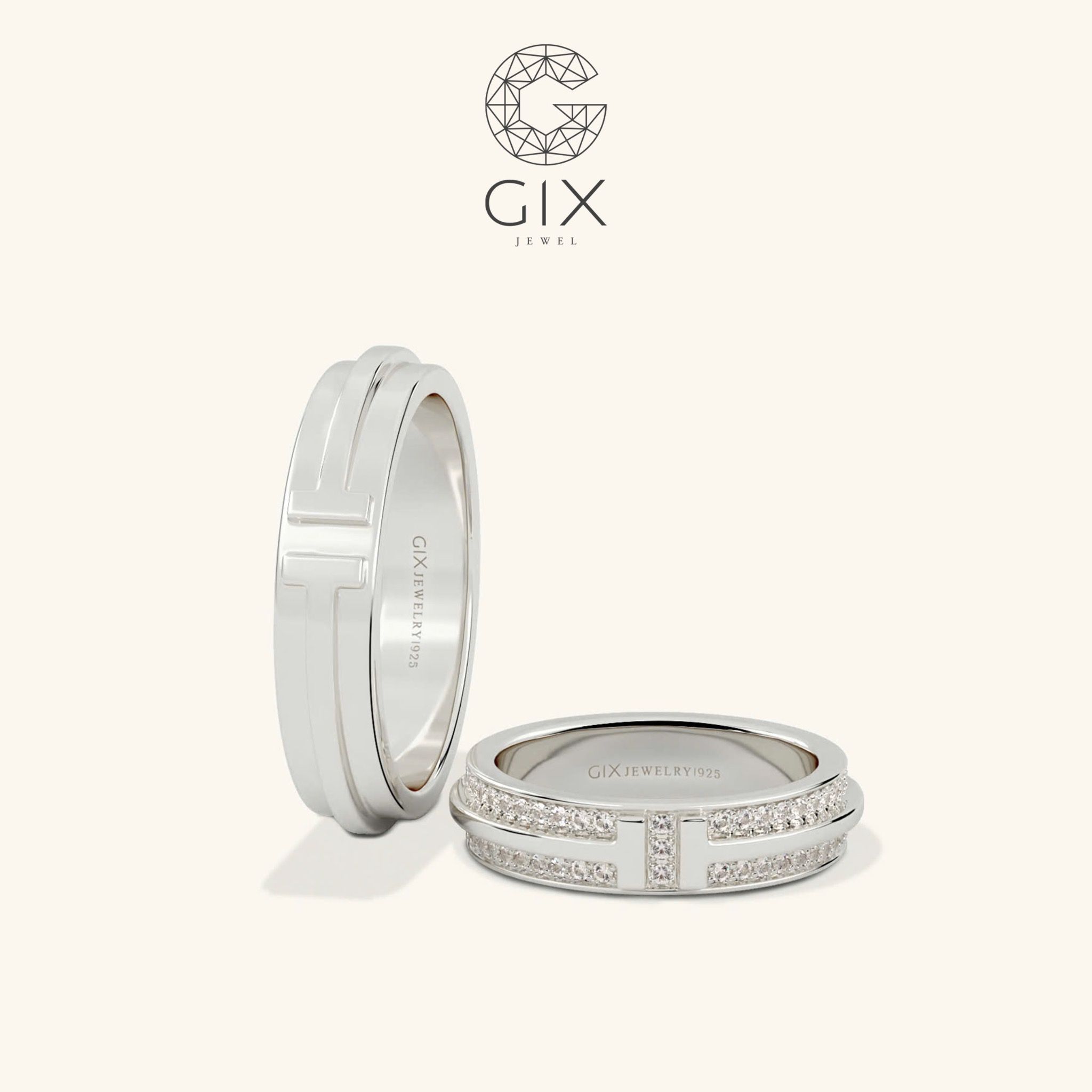Nhẫn cưới kim cương vàng 18k đẹp sang trọng đính full hột xoàn cao cấp Gix Jewel