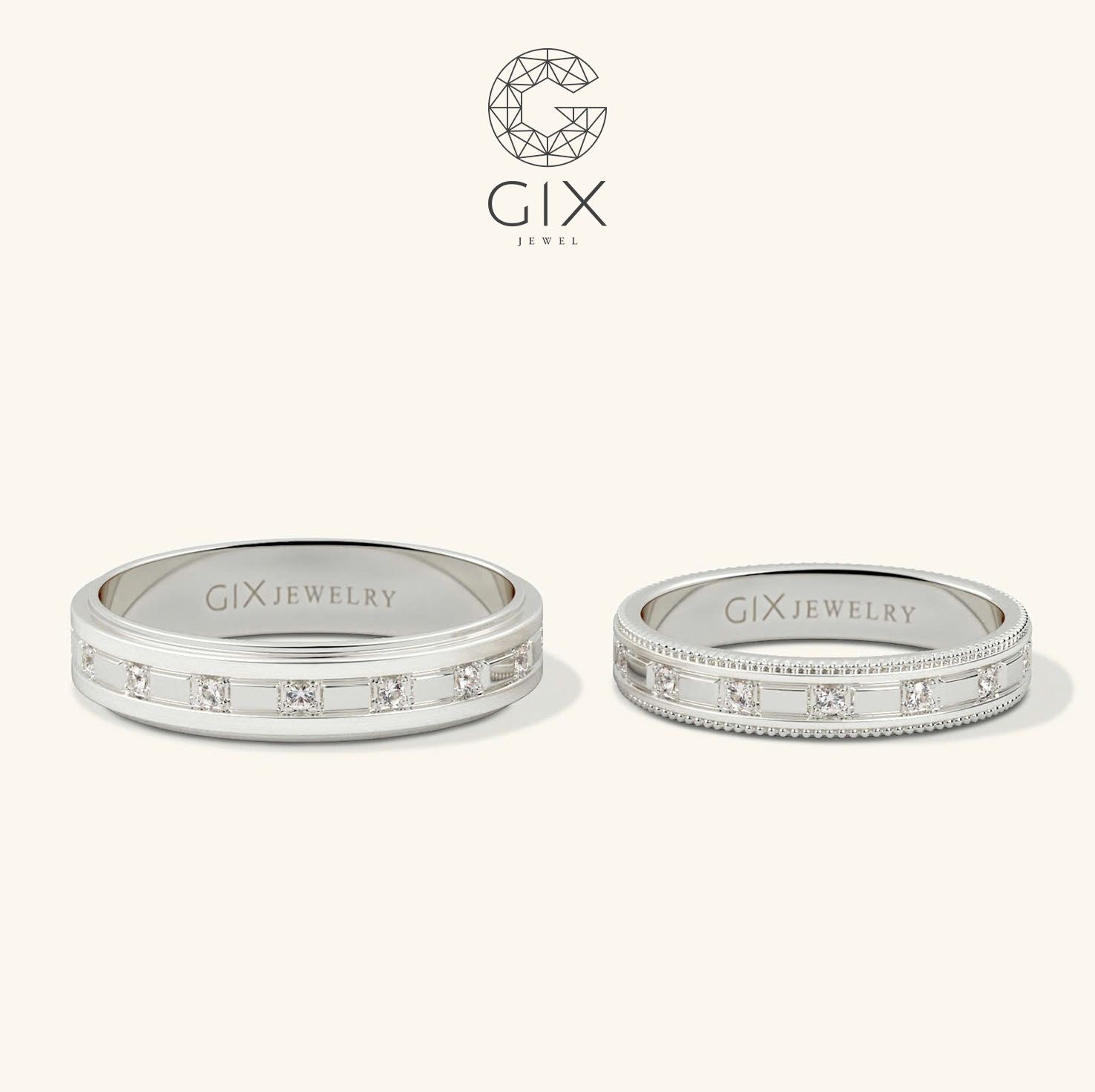 Nhẫn cưới vàng 14k kiểu mới đính kim cương tấm Gix - GCR25050065