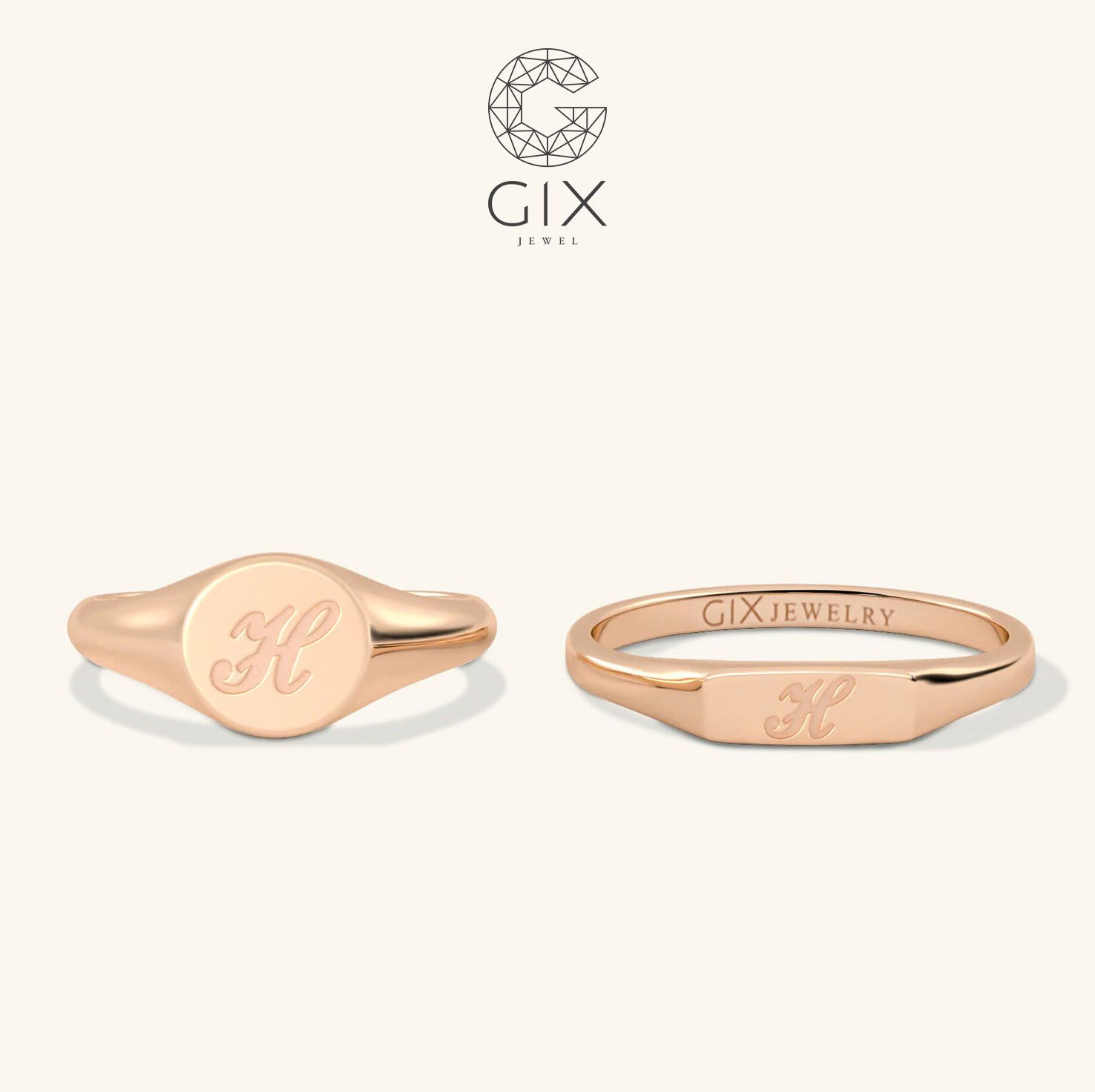 Nhẫn cặp signet ring khắc chữ theo yêu cầu Gix - GCR25050084