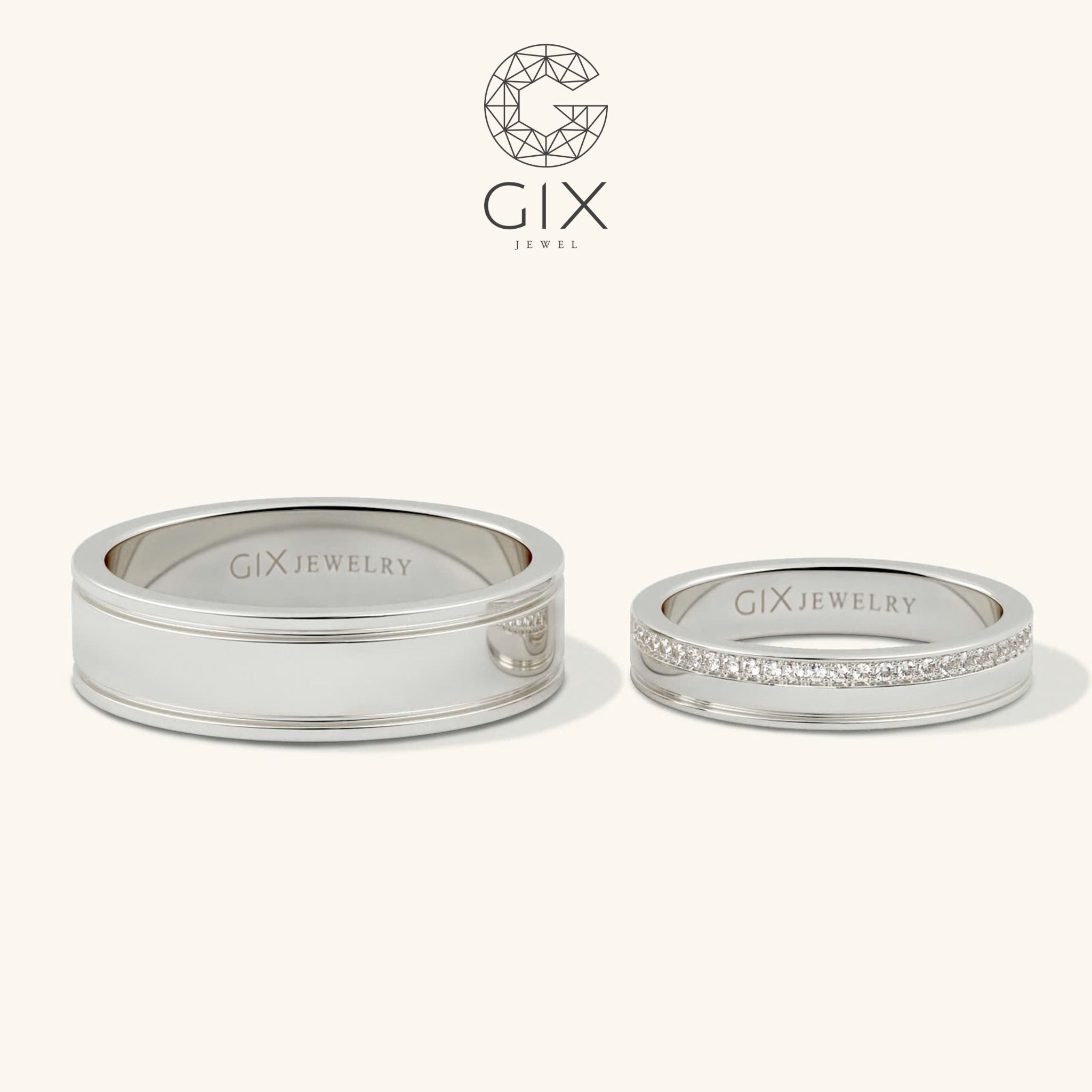 Nhẫn cưới 18k vàng đơn giản bản to kiểu truyền thống đính đá đẹp Gix Jewelry