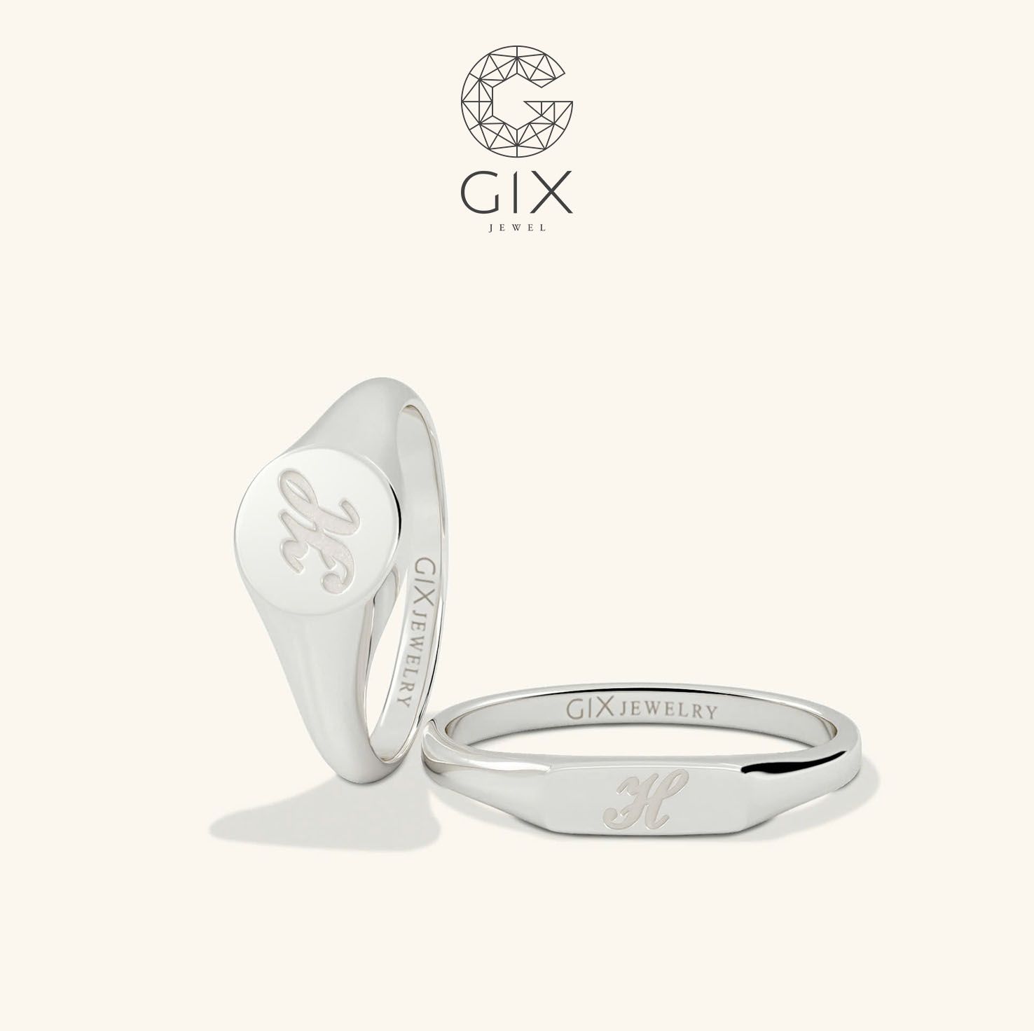 Nhẫn cưới vàng 610 signet ring khắc chữ Gixjewel - GCR25050084
