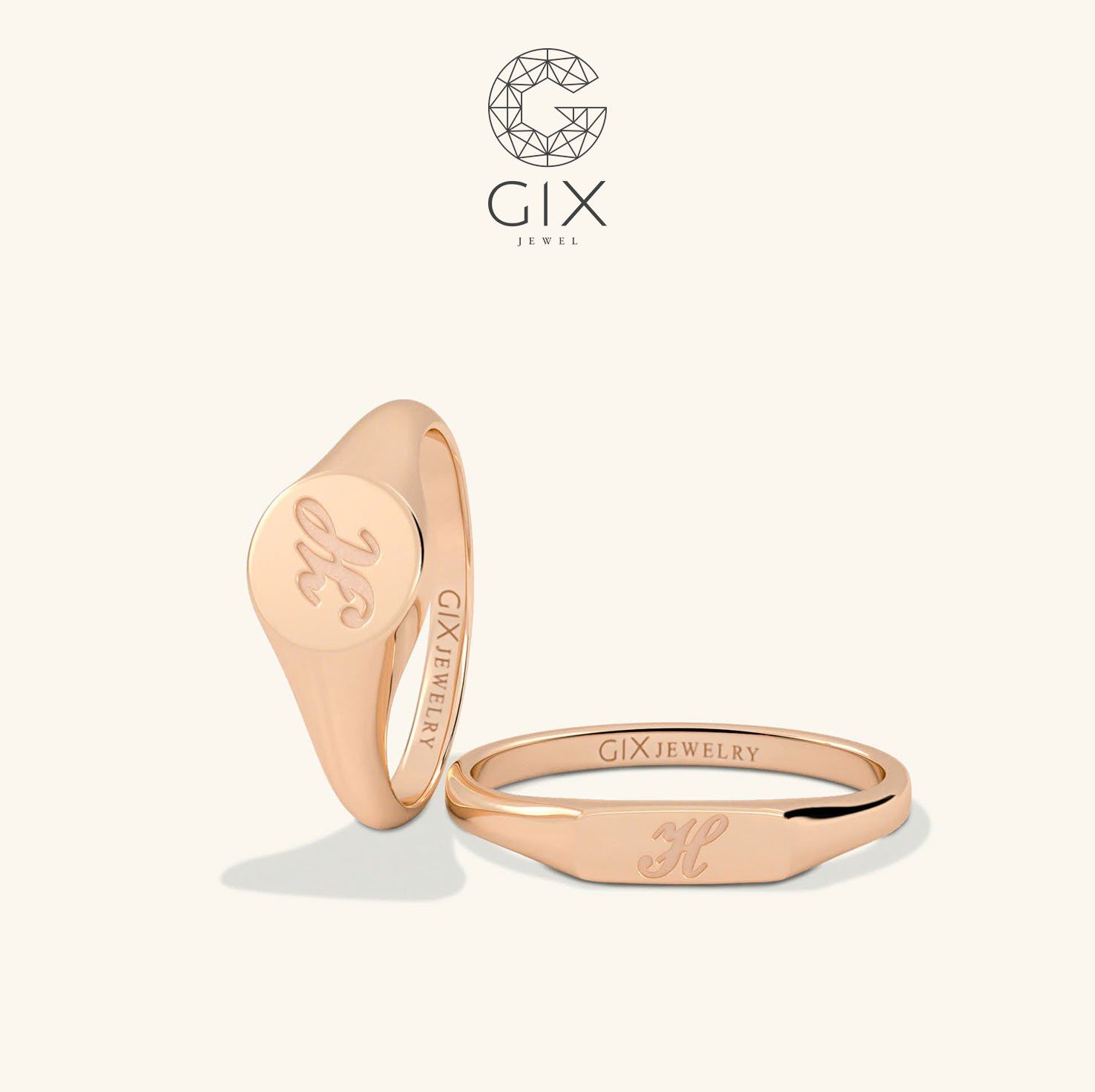 Nhẫn cưới vàng 18k signet ring khắc chữ Gixjewel - GCR25050084