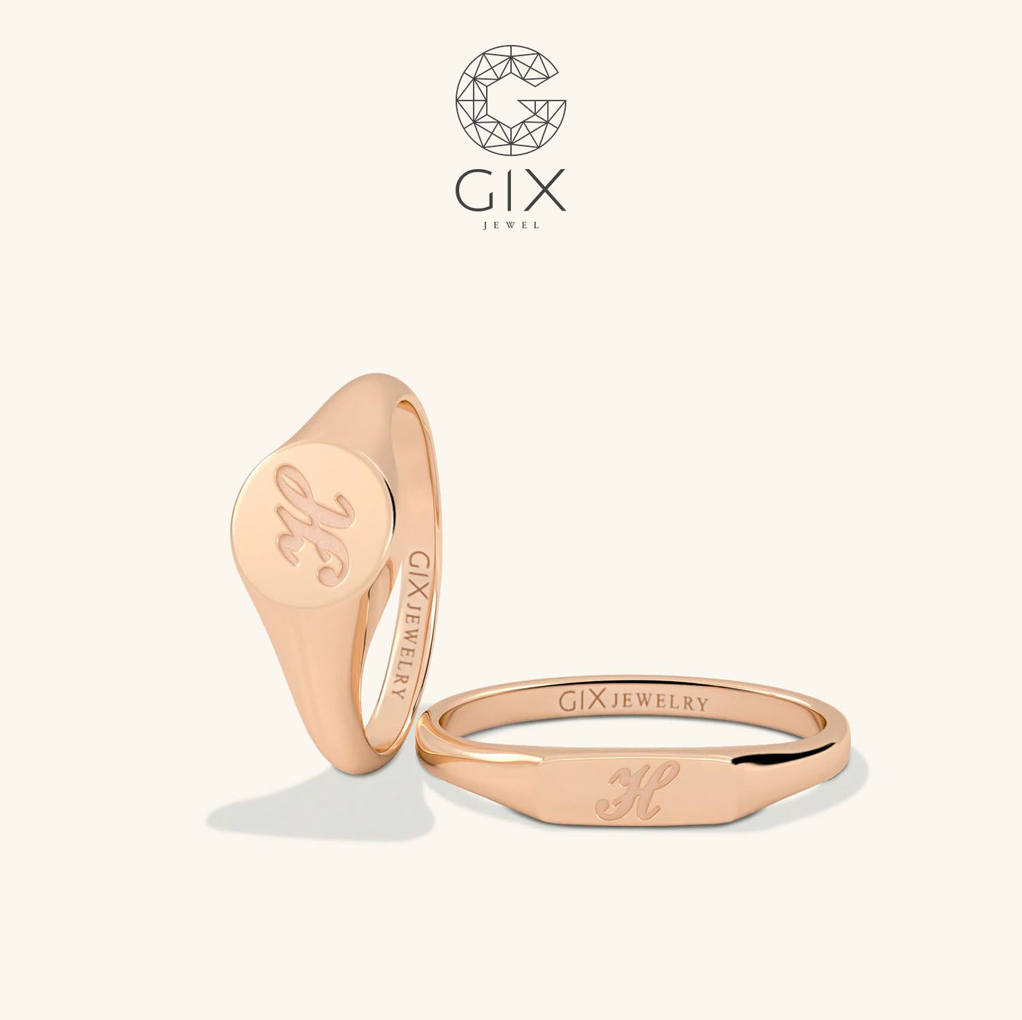 Nhẫn cặp signet ring khắc chữ theo yêu cầu Gix - GCR25050084