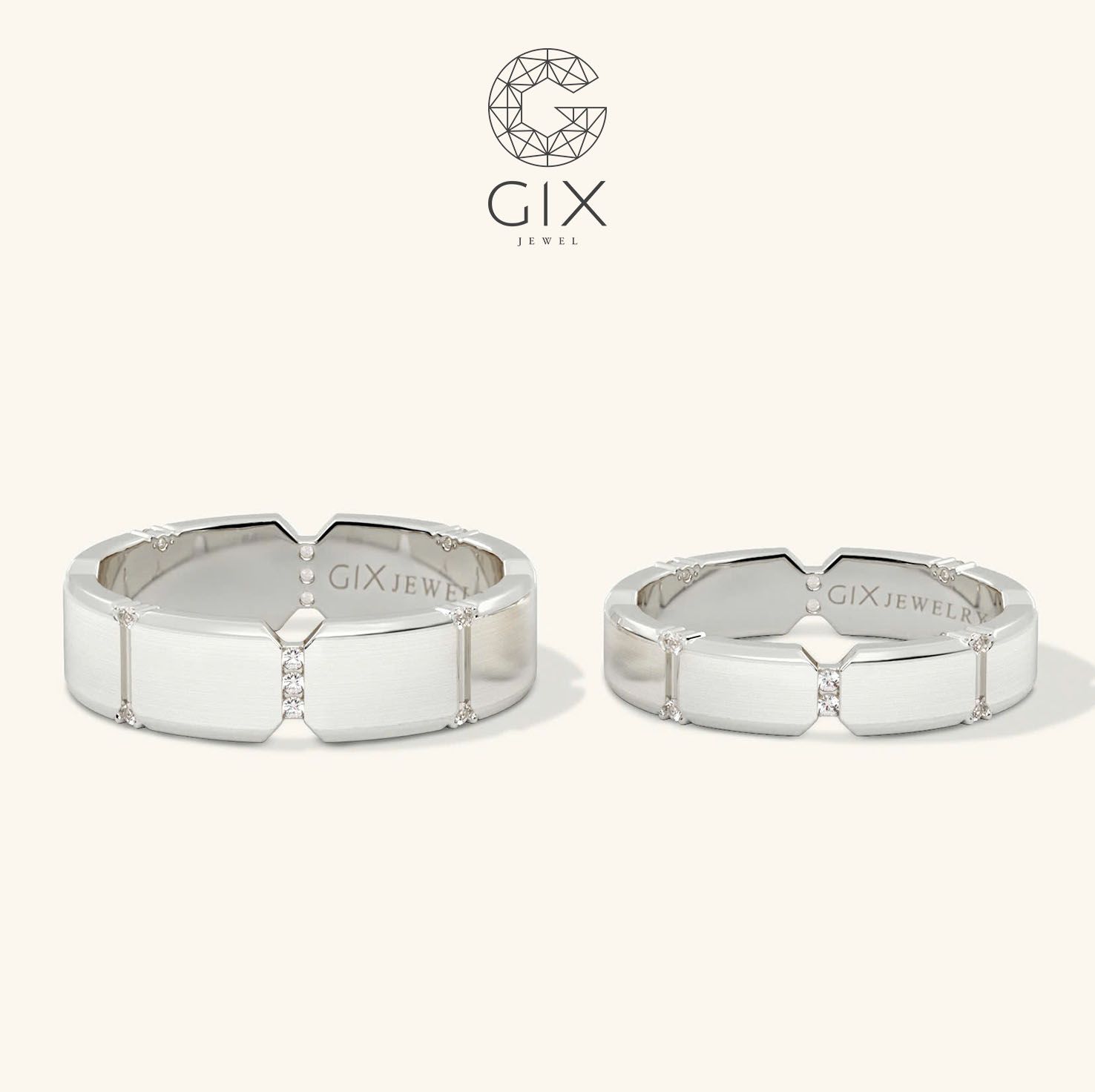 Nhẫn cưới vàng 14k đẹp lạ khắc hoa văn đính đá cao cấp Gix - GCR25050069