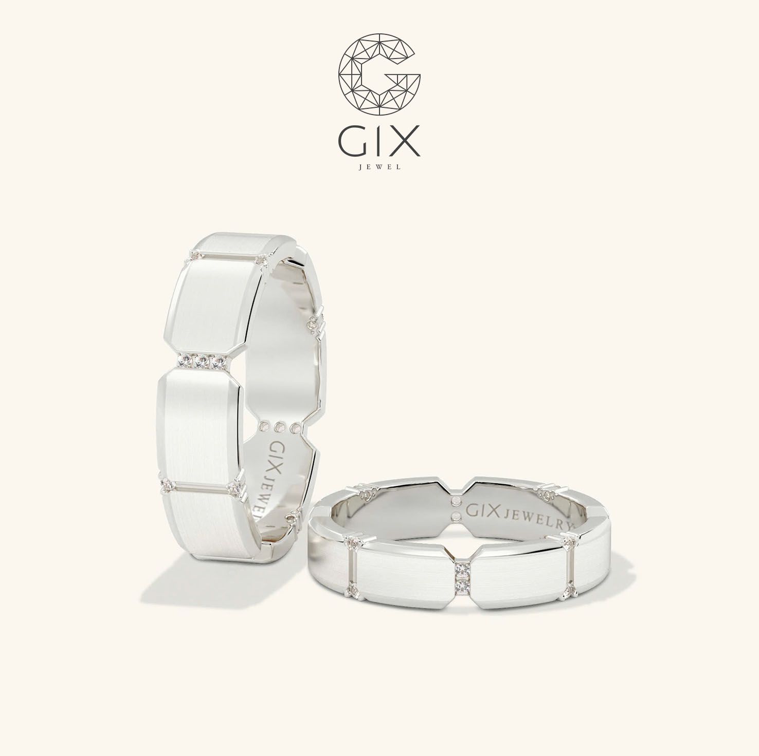 Nhẫn cưới vàng 14k đẹp lạ khắc hoa văn đính đá cao cấp Gix - GCR25050069