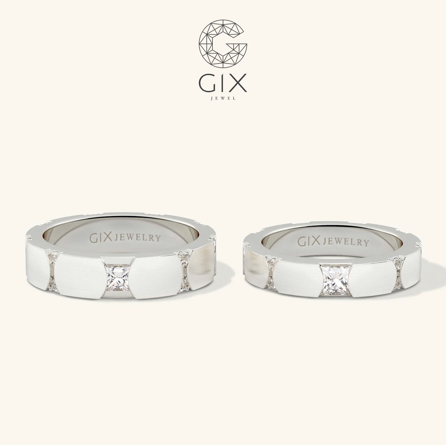 Nhẫn cưới vàng 10k đính kim cương Moissanite Gix - GCR25050070