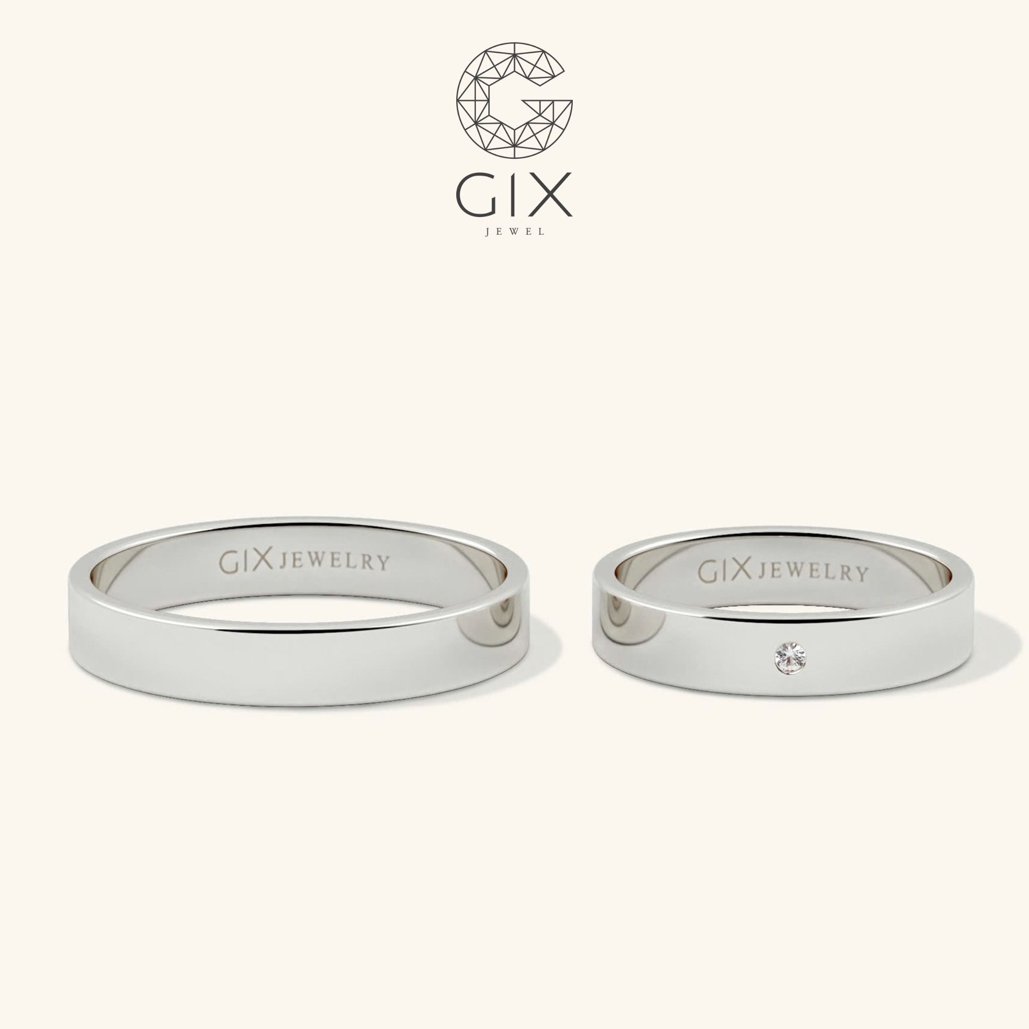 Nhẫn Đôi Đẹp Trơn Đơn Giản Đính Đá Gix - GCR25050134