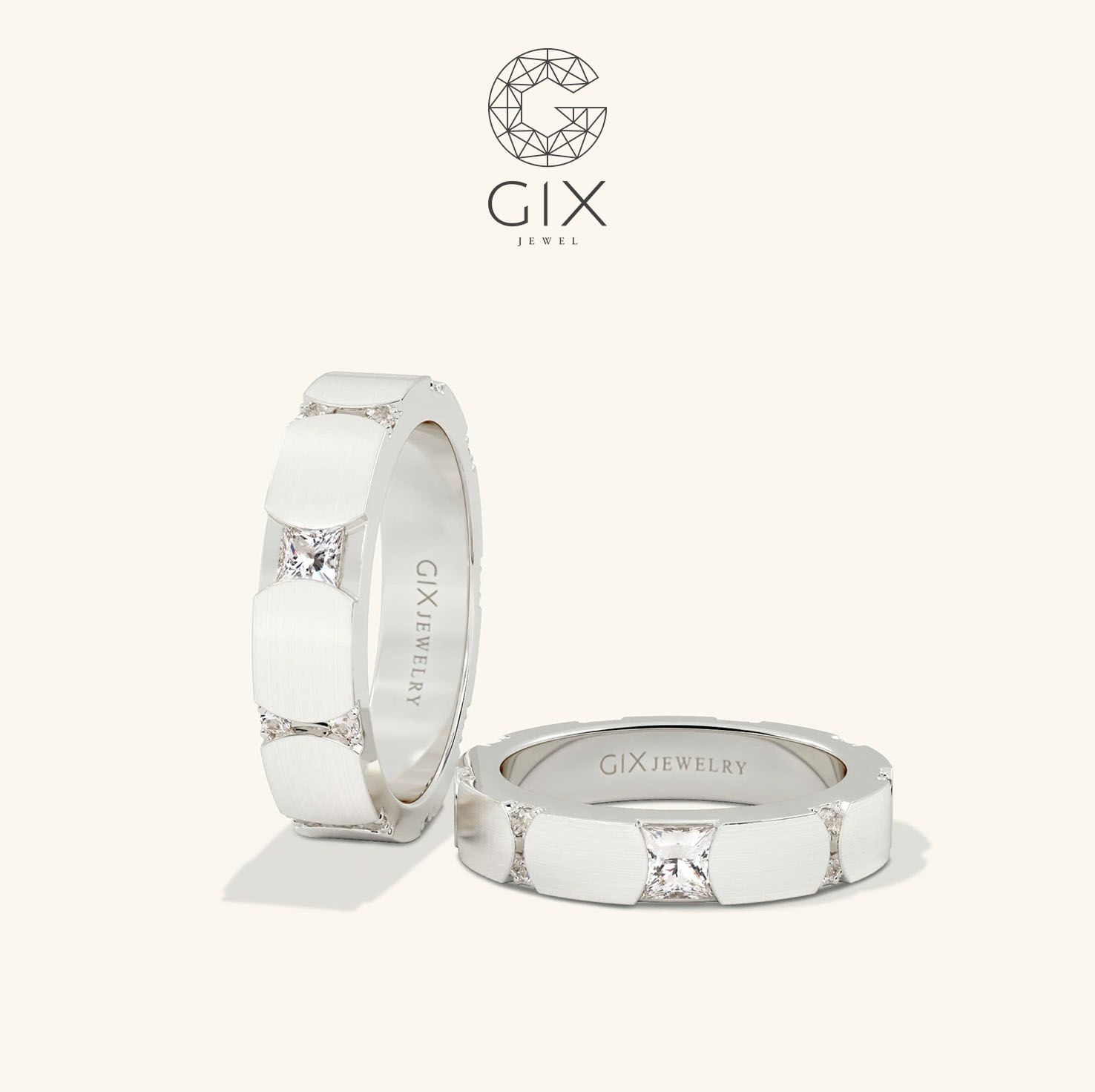 Nhẫn cưới vàng 18k đính kim cương Moissanite Gix - GCR25050070
