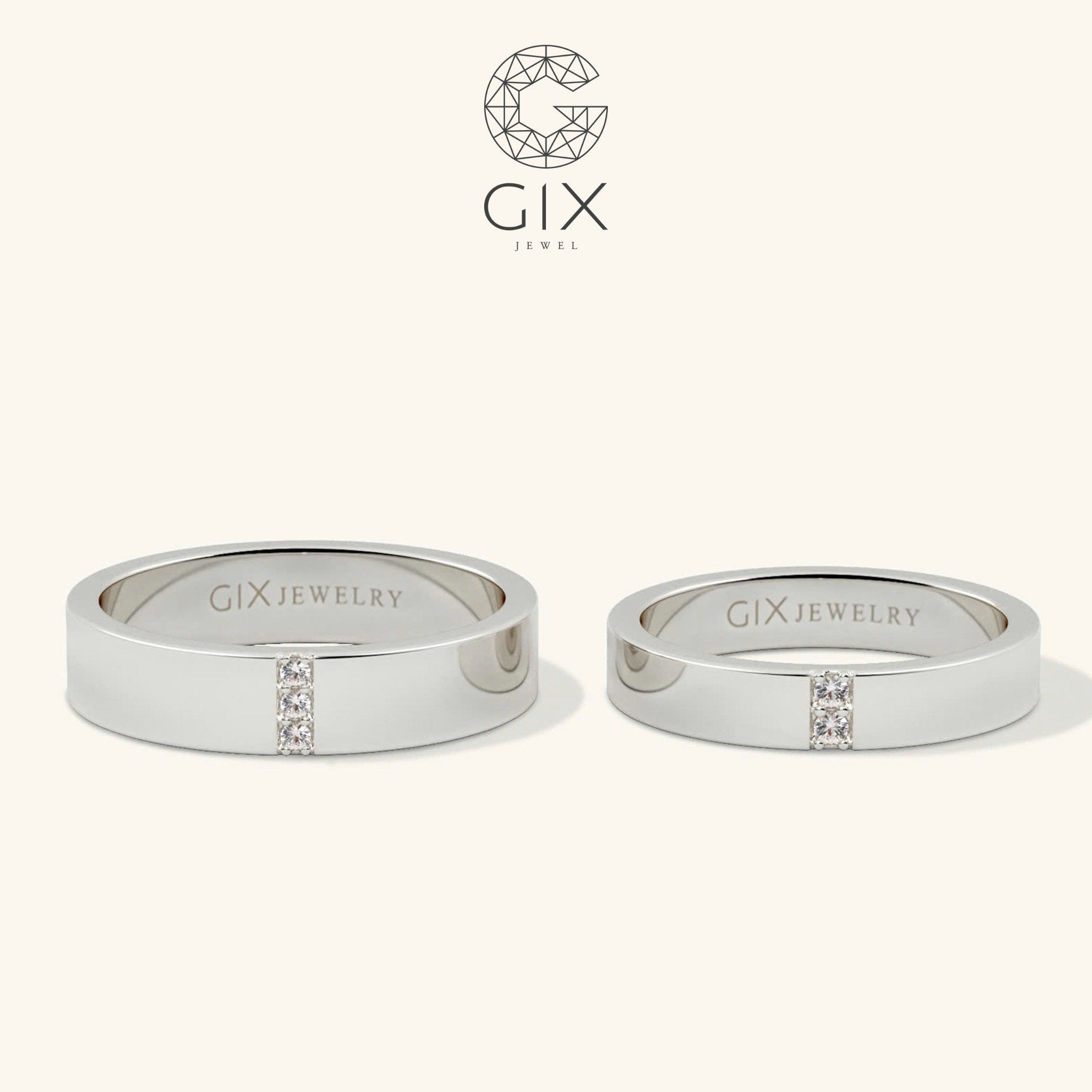 Nhẫn cưới vàng 14k in dấu vân tay đính kim cương Gix - GCR25050009
