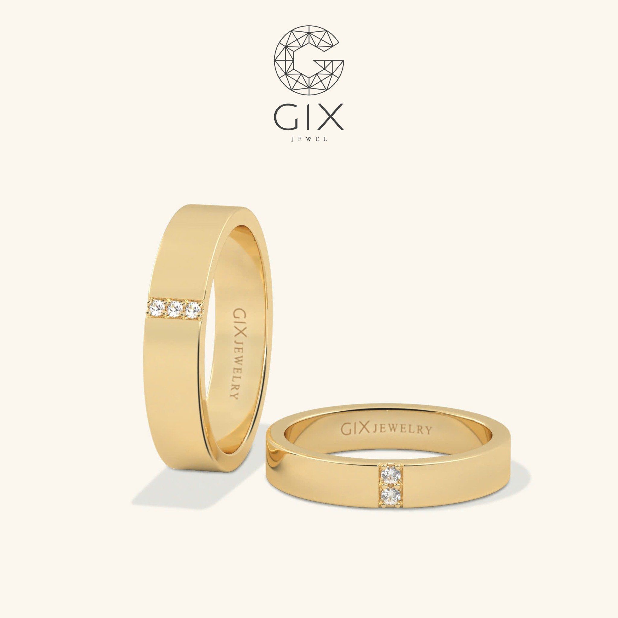 Nhẫn cưới vàng 18k in dấu vân tay đính kim cương Gix - GCR25050009