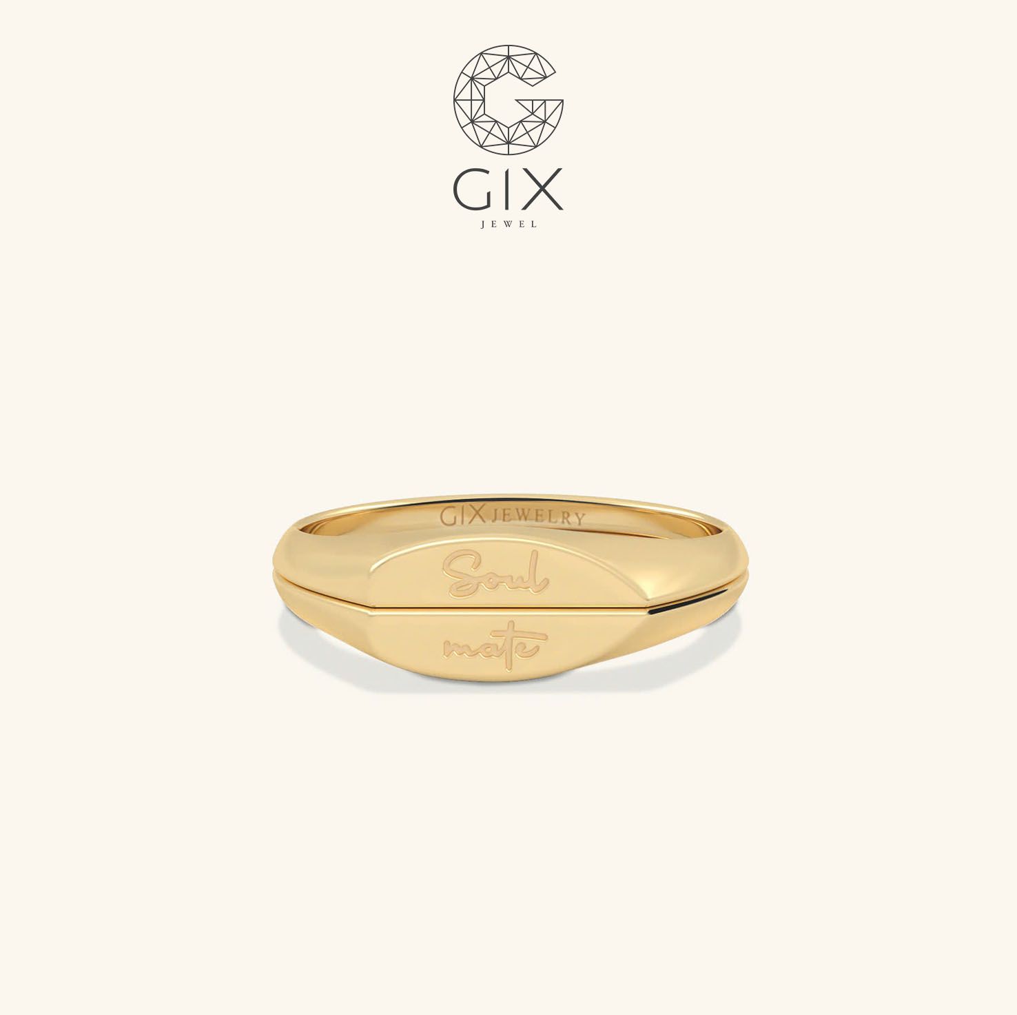 Nhẫn cưới thiết kế signet ring vàng 18k độc đáo khắc chữ lên nhẫn